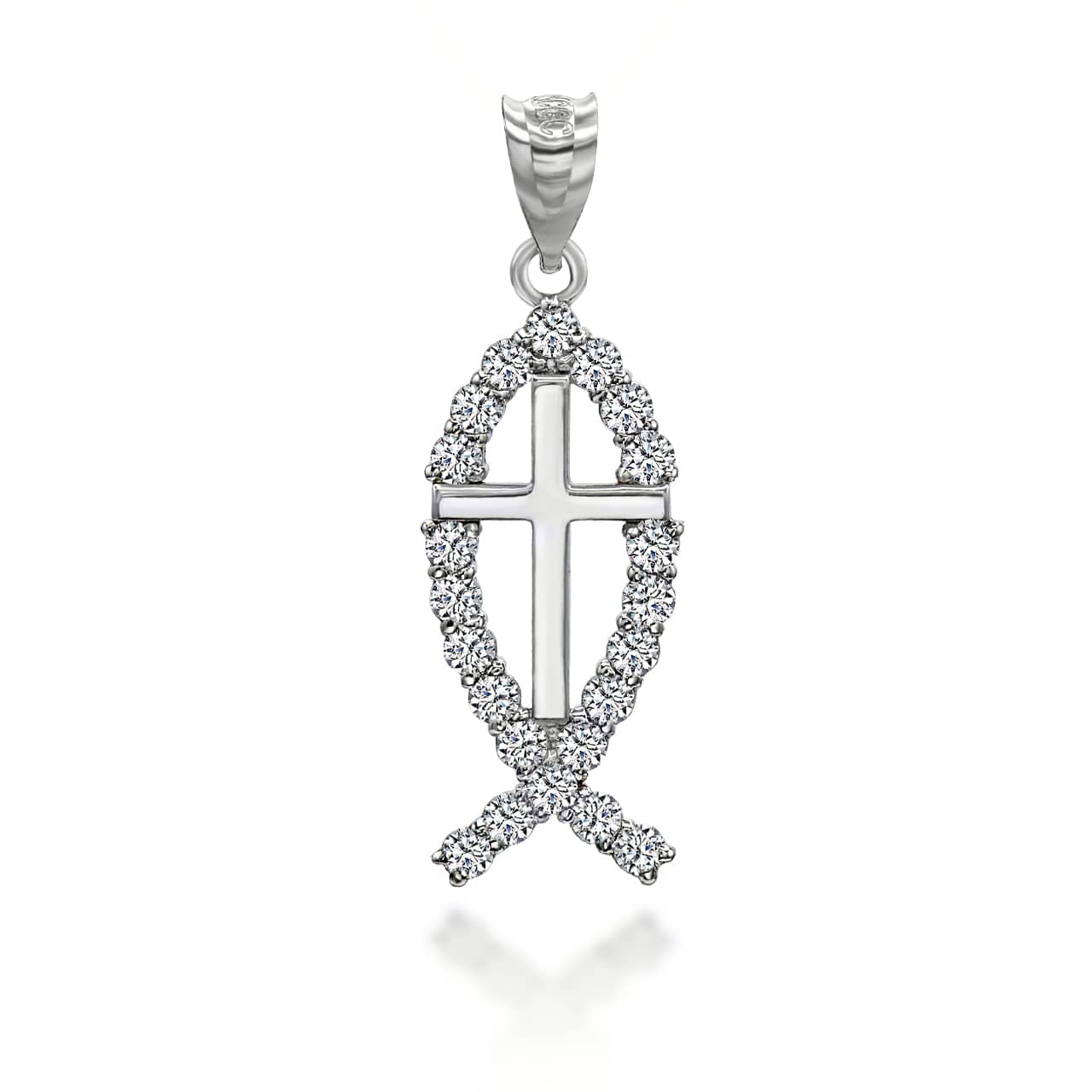 Silver CZ Ichthus Pendant Necklace
