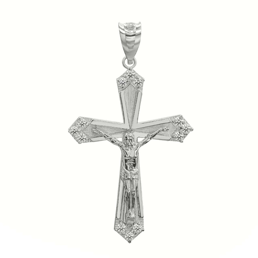 Silver CZ Jesus Crucifix Cross Pendant Necklace S/M/L