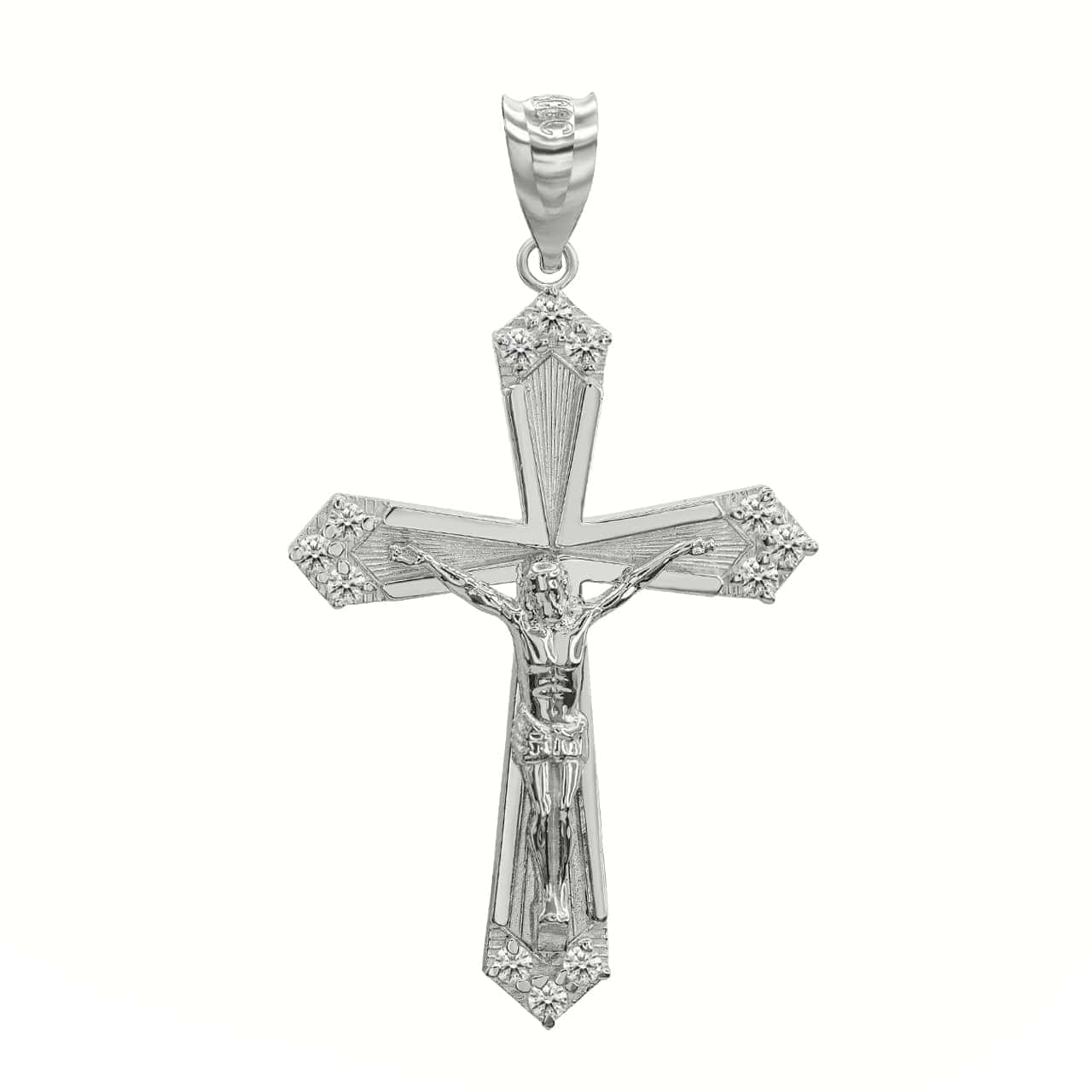 Silver CZ Jesus Crucifix Cross Pendant Necklace S/M/L