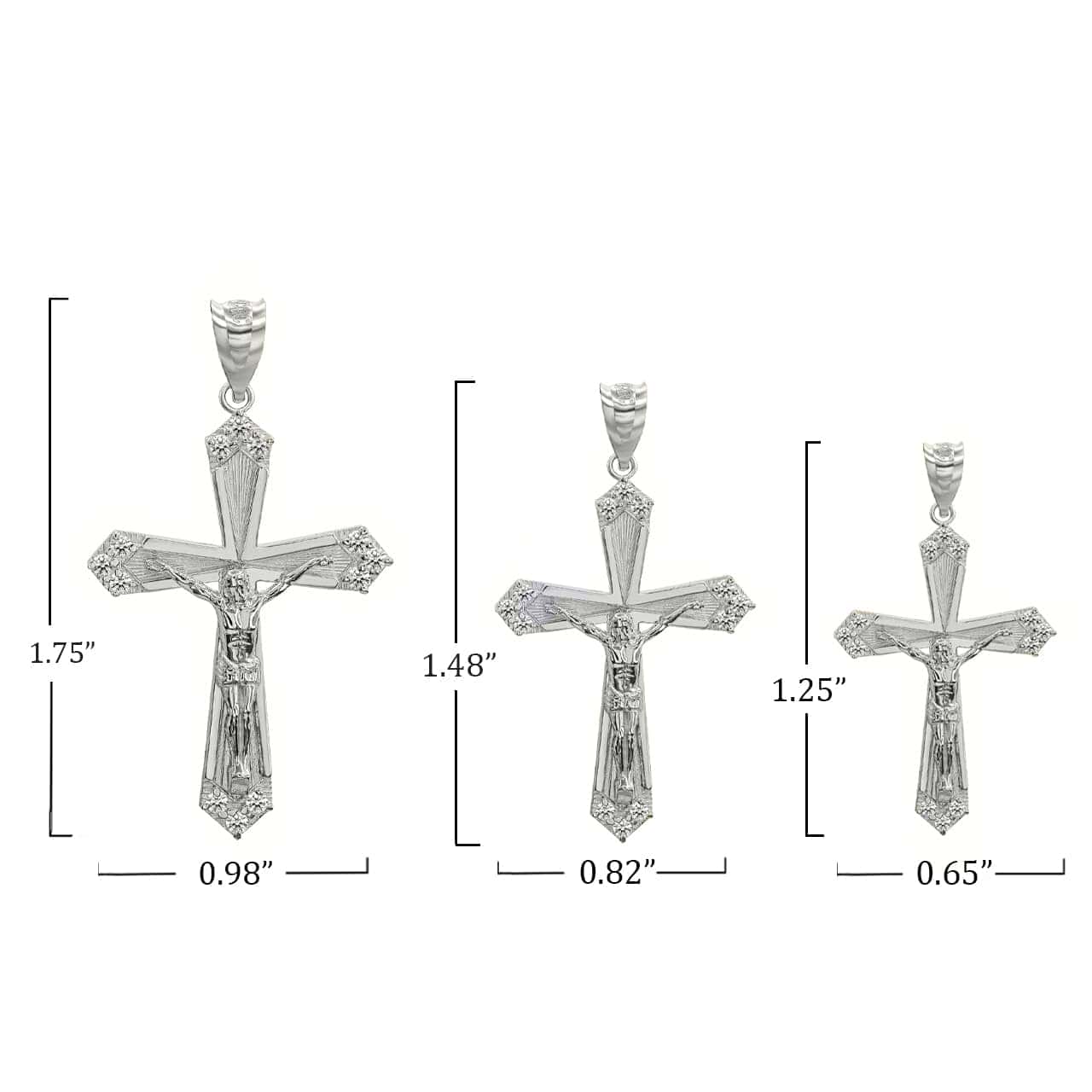 Silver CZ Jesus Crucifix Cross Pendant Necklace S/M/L, view 4