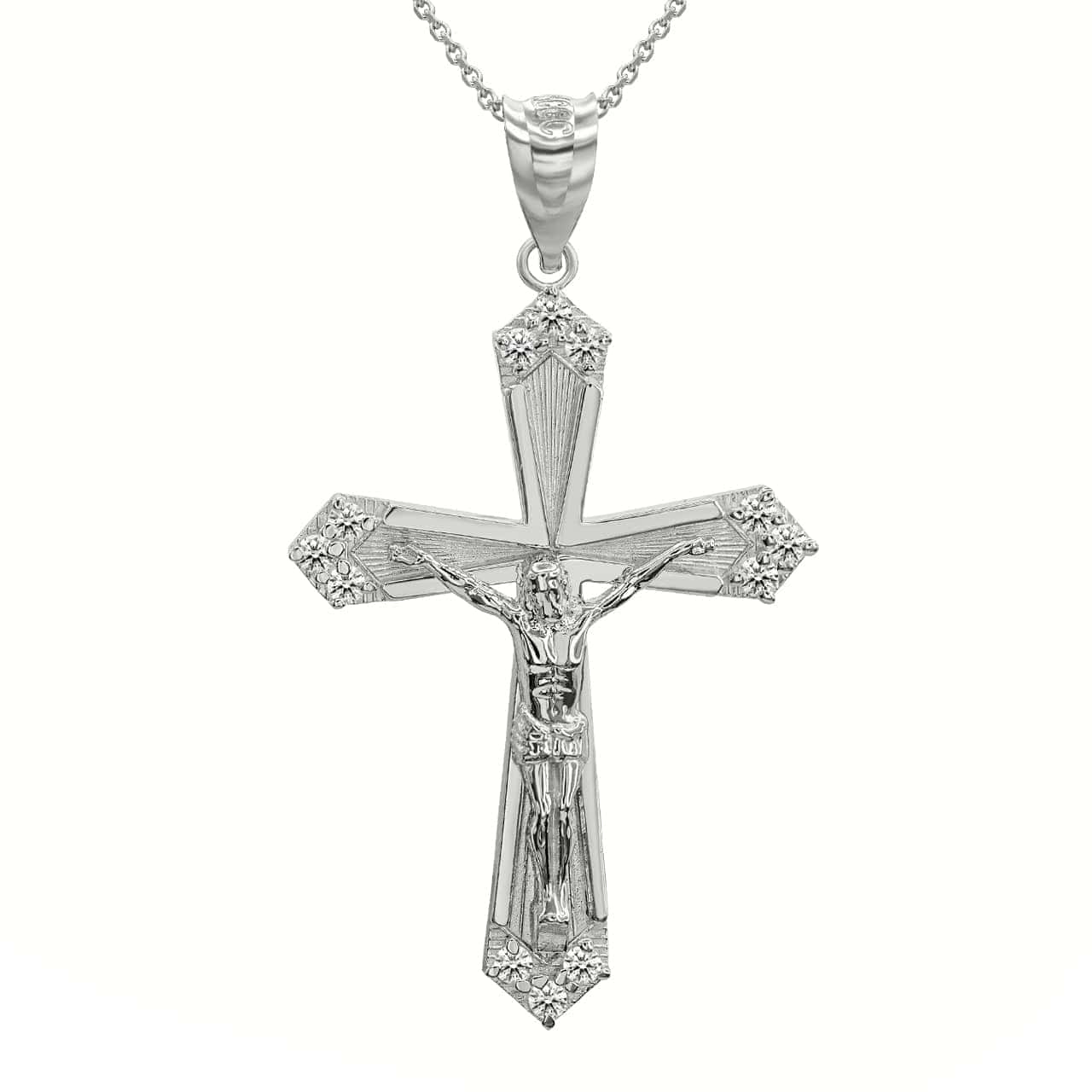 Silver CZ Jesus Crucifix Cross Pendant Necklace S/M/L, view 5