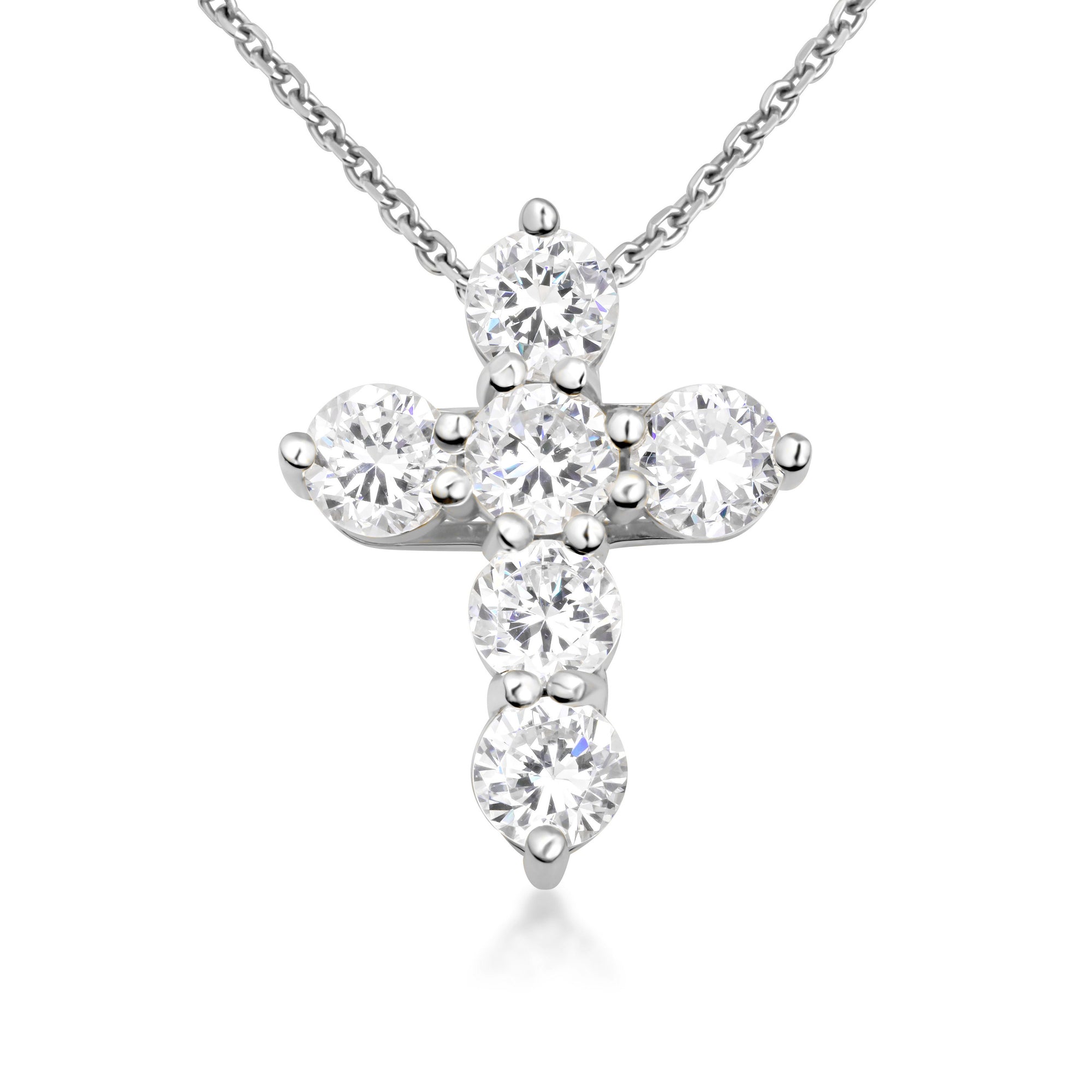 Silver Dainty Cross Necklace with Cubic Zirconia, view 3
