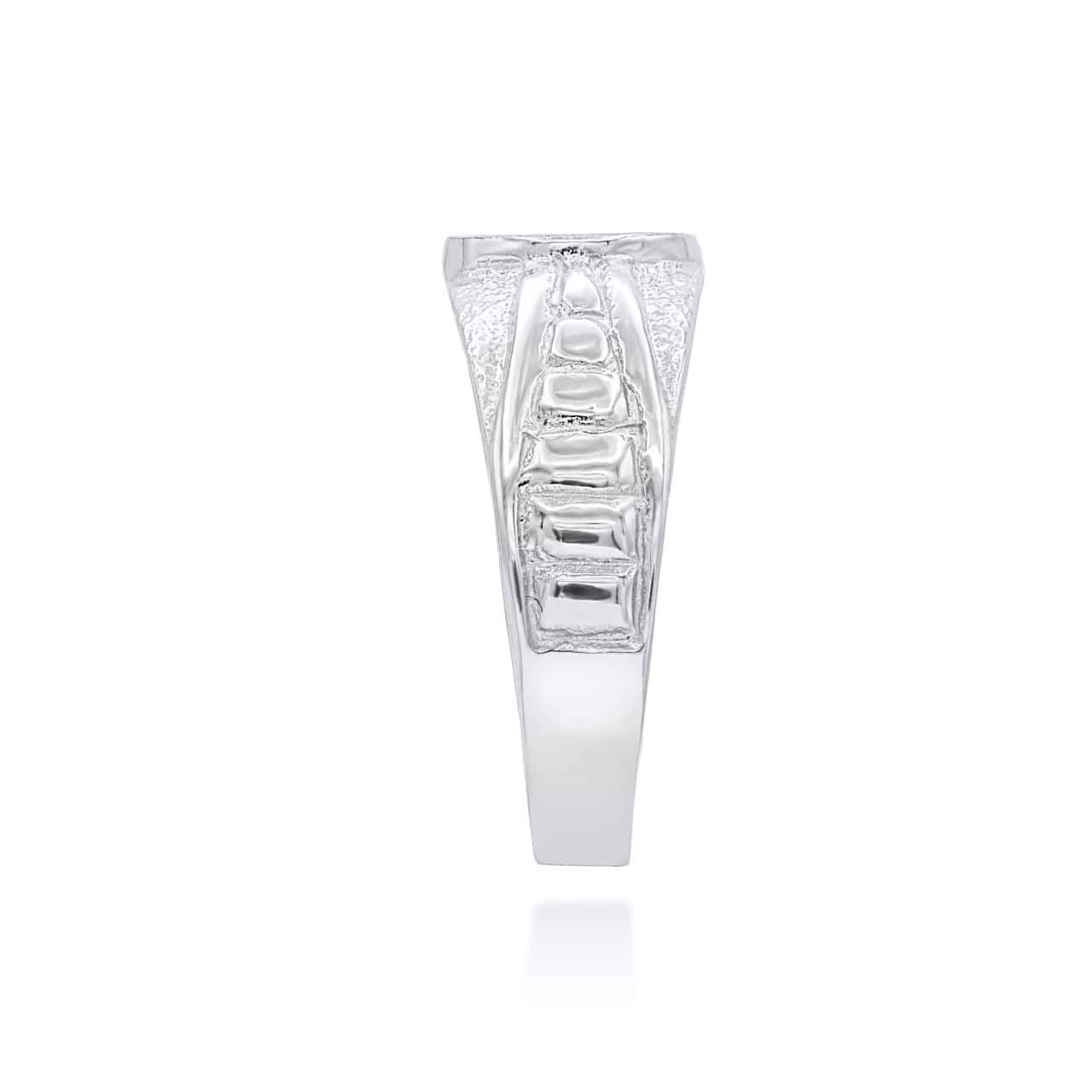 Silver Dainty Textured Engravable Signet Ring, view 5