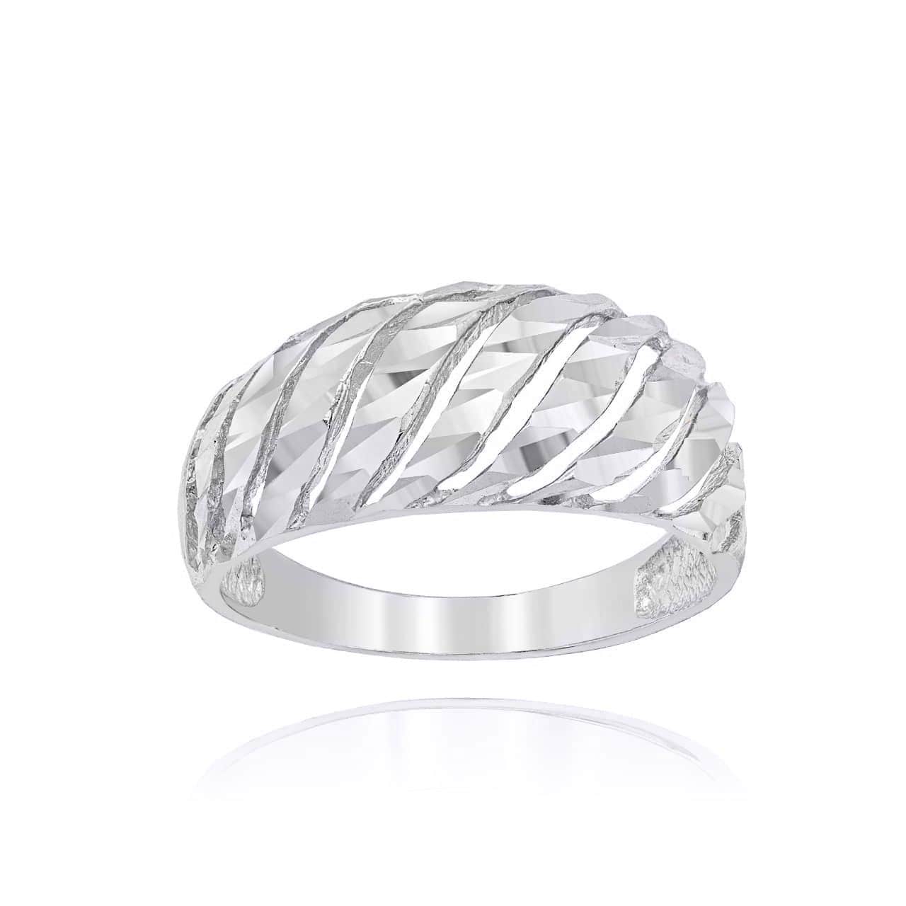 Silver Diamond Cut Croissant Dome Ring