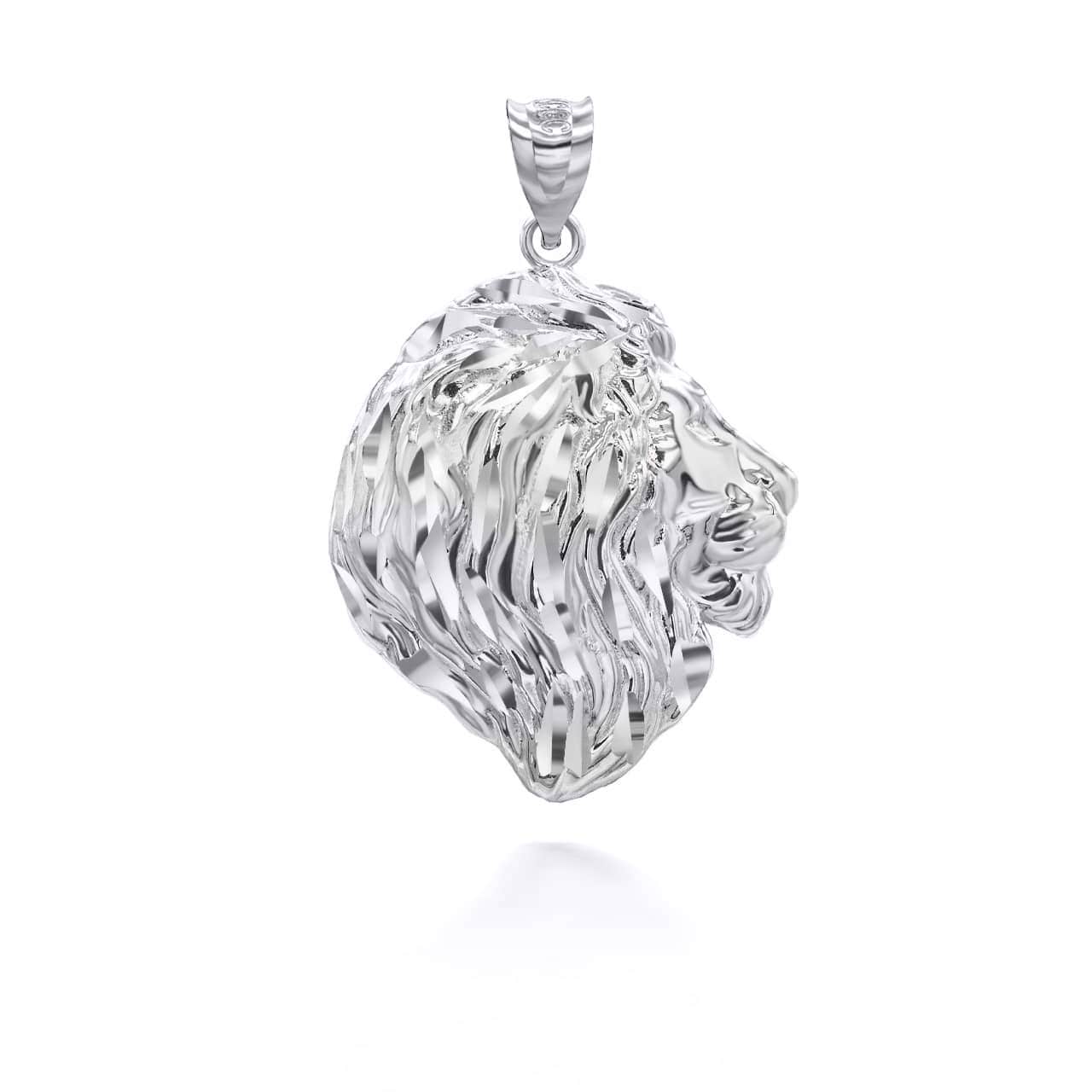 Silver Diamond Cut Lion Head Pendant Necklace