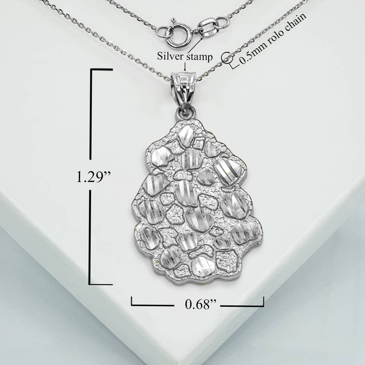Silver Diamond Cut Nugget Pendant Necklace, view 3