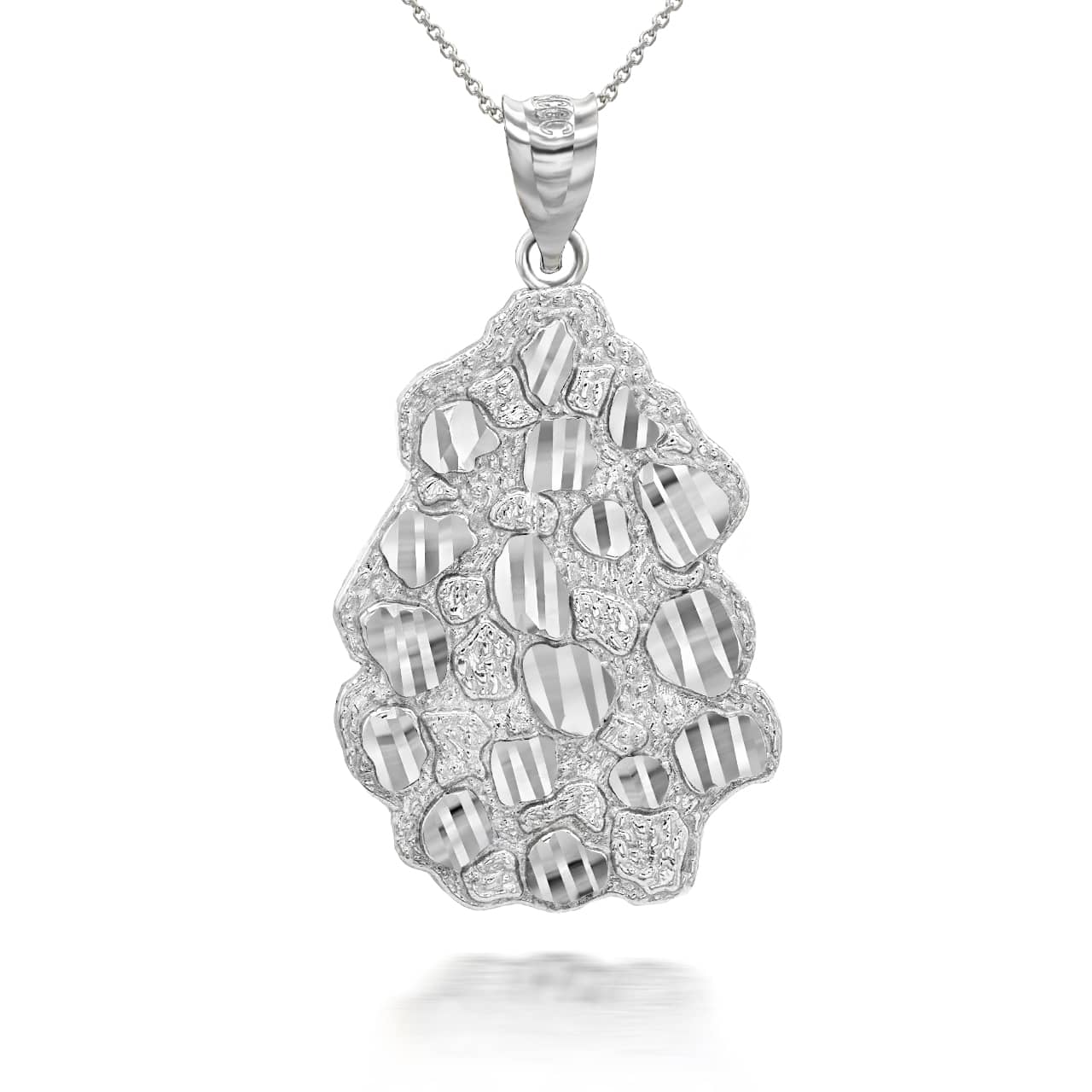 Silver Diamond Cut Nugget Pendant Necklace, view 4