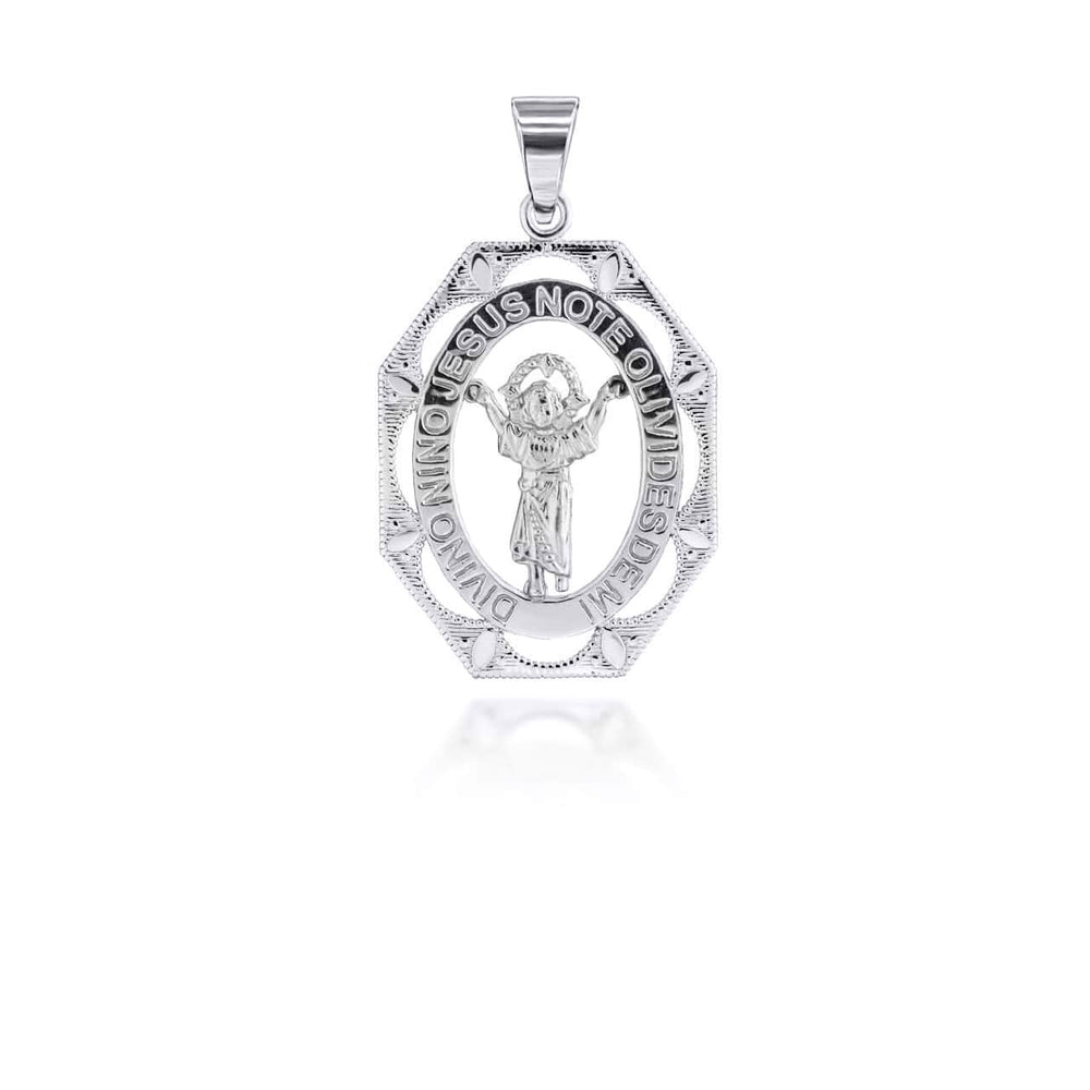Silver Divino Nino Jesus Large Pendant Necklace
