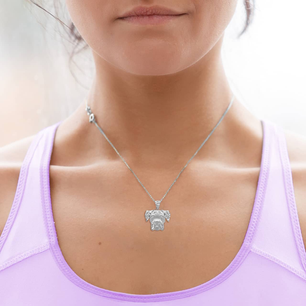 Silver Dog Boxer Pendant Necklace, view 2