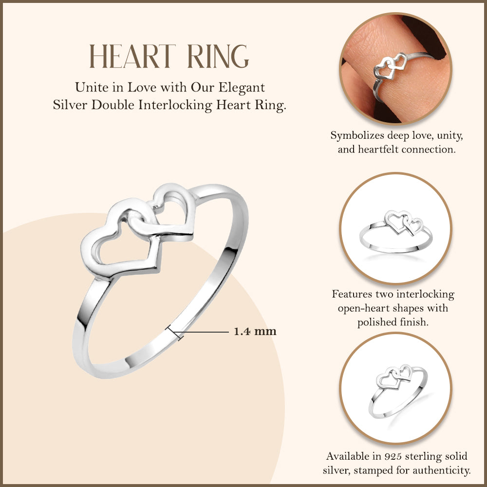 Silver Double Heart Ring, view 3