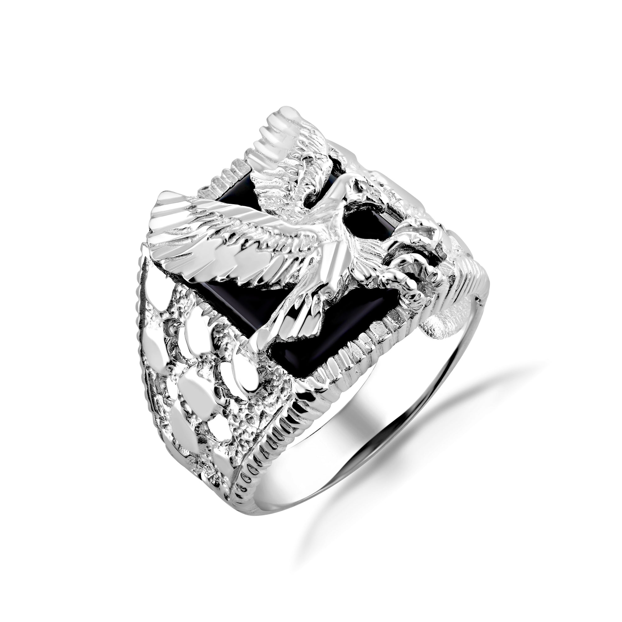 Silver Eagle Black Onyx Ring