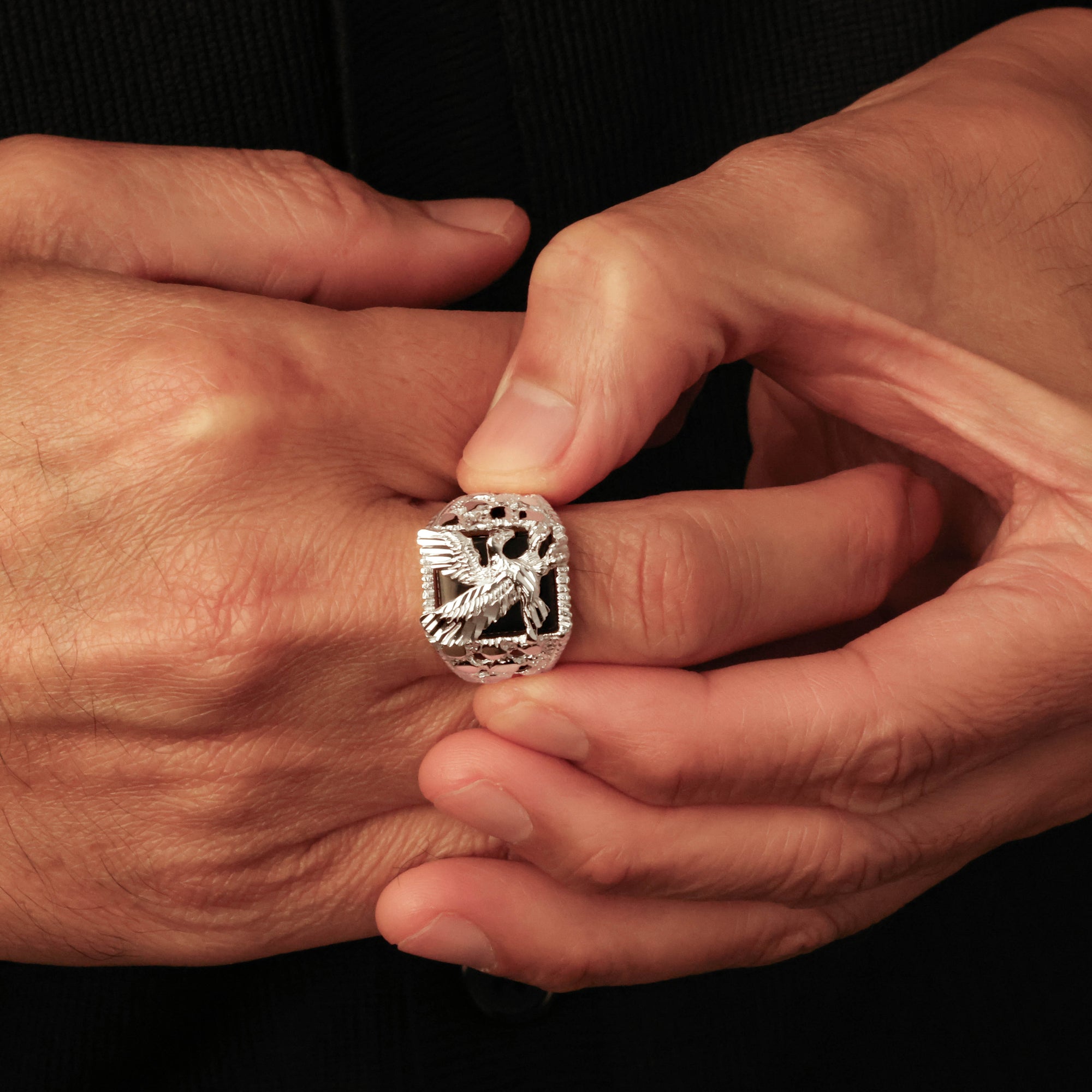 Silver Eagle Black Onyx Ring, view 2