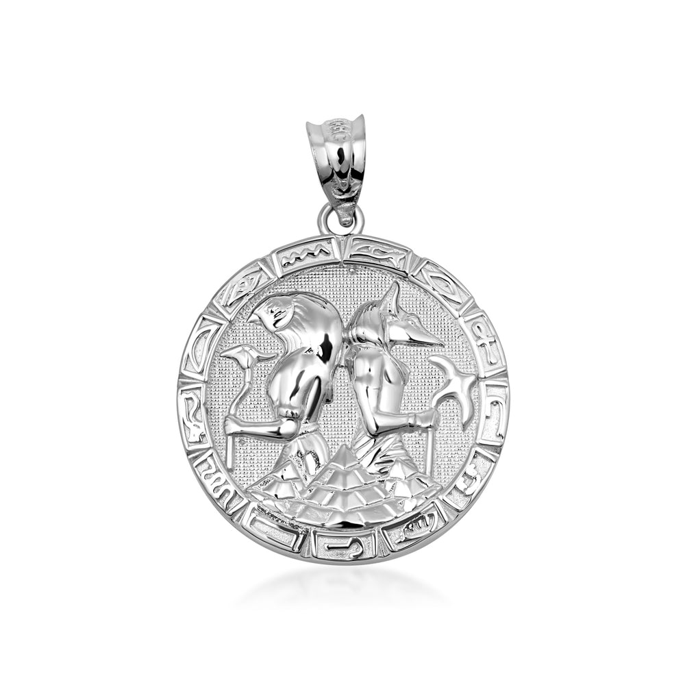 Silver Egyptian Anubis and Osiris Medallion Necklace