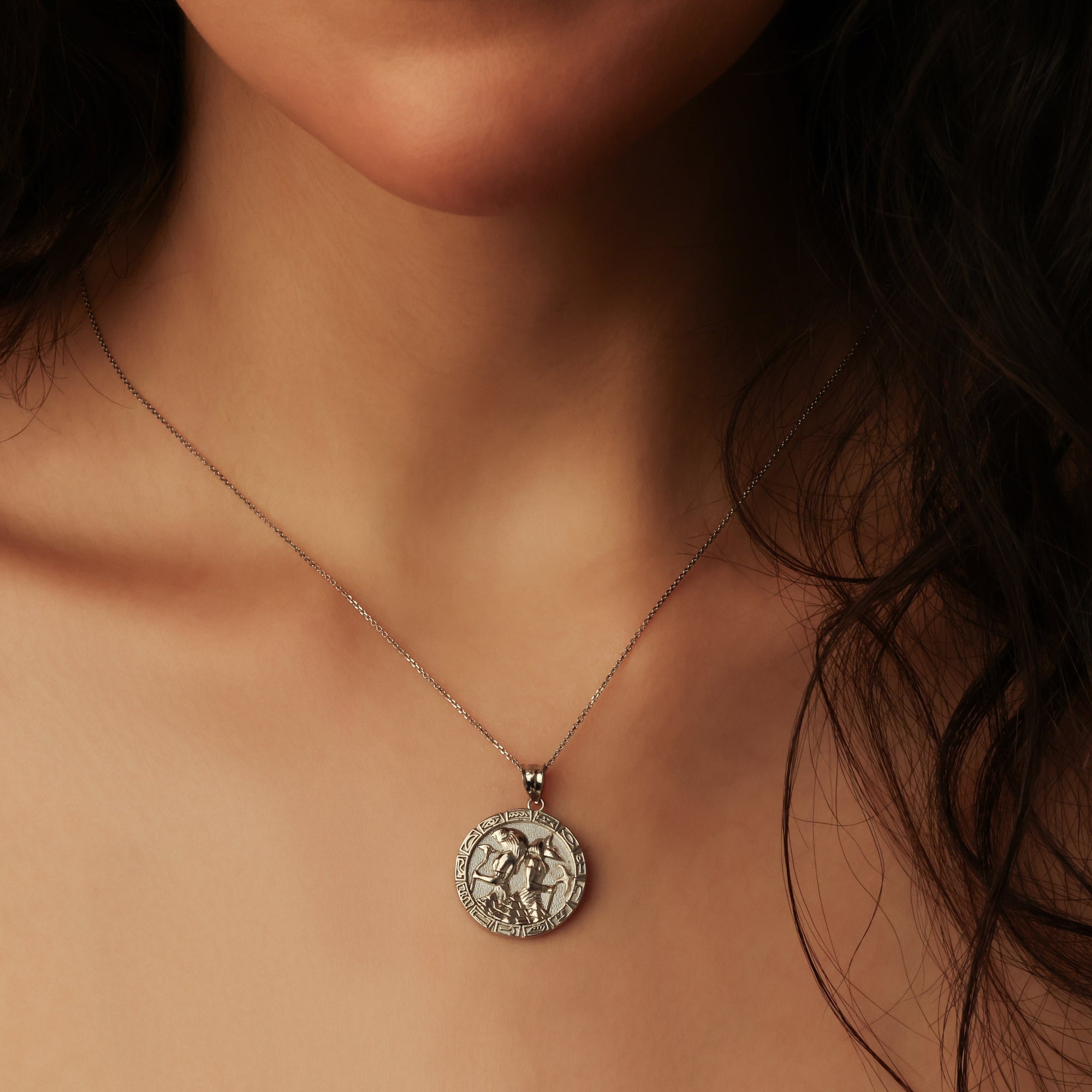 Silver Egyptian Anubis and Osiris Medallion Necklace, view 2
