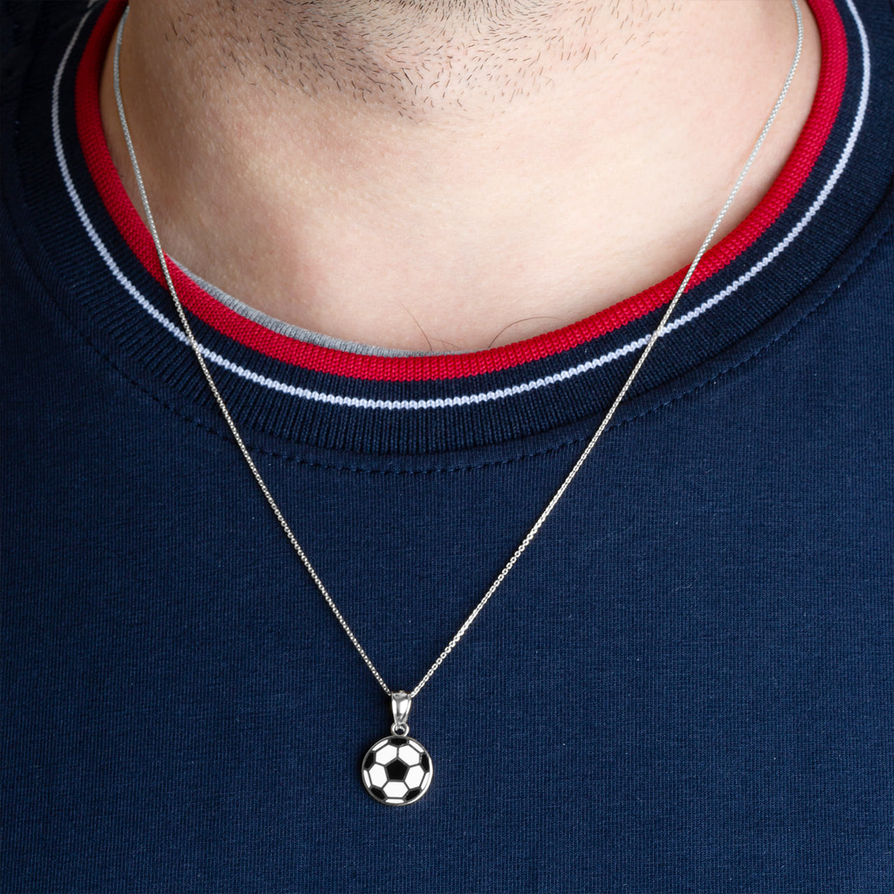 Silver Enamel Soccer Ball Necklace, view 2