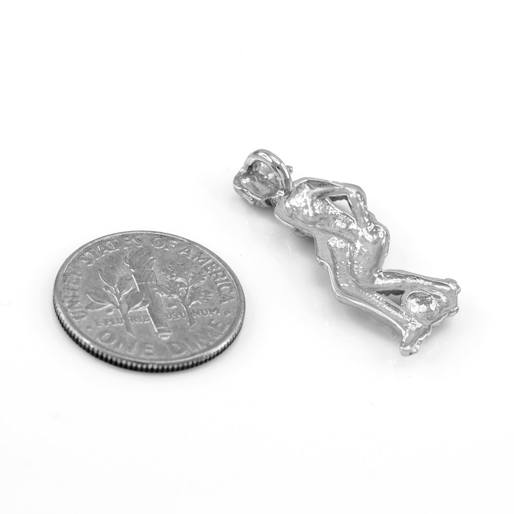 Silver Female Soccer Player Futbol Sports Pendant, view 2