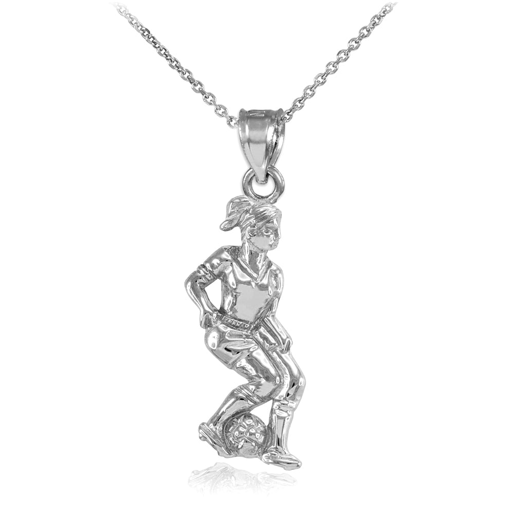 Silver Female Soccer Player Futbol Sports Pendant, view 3