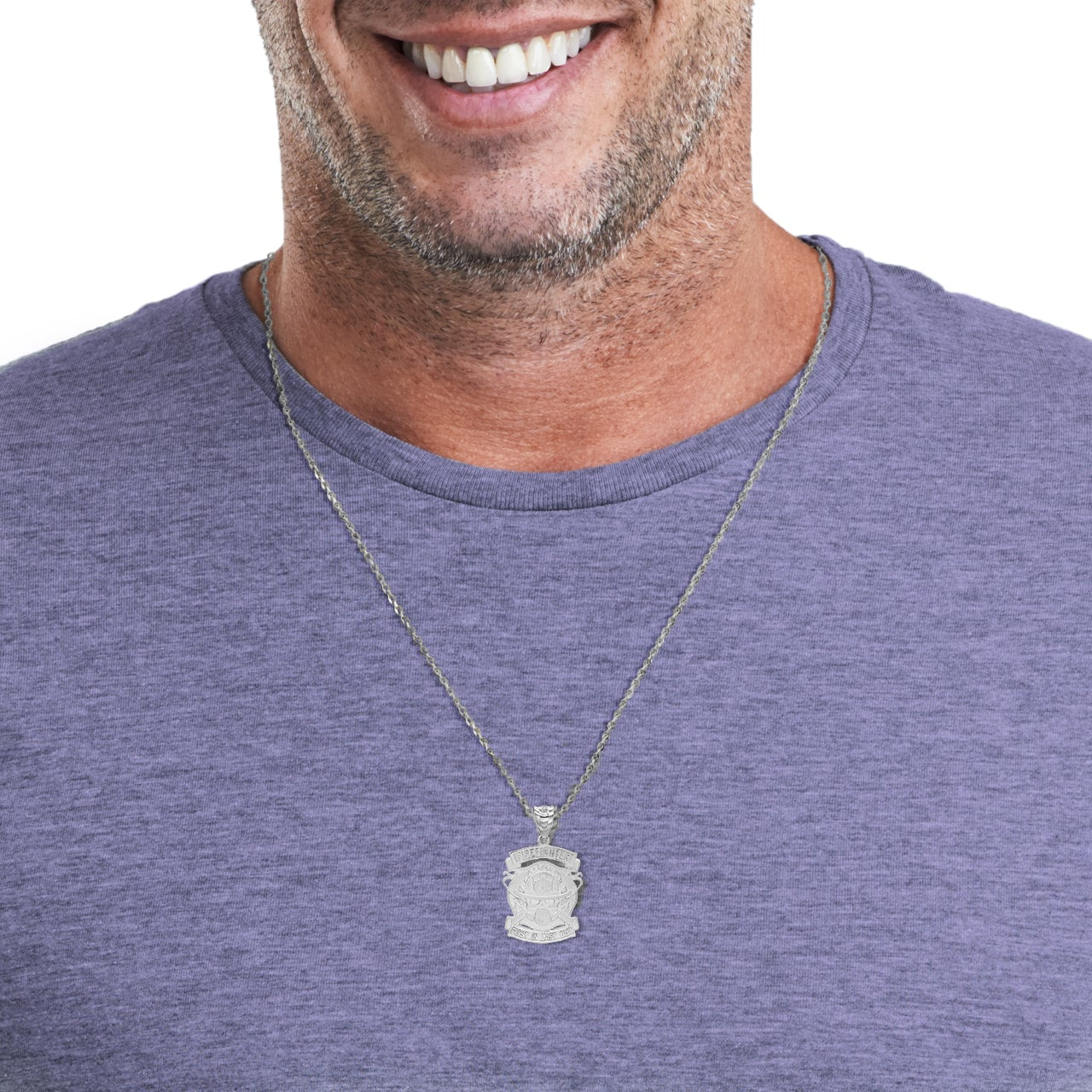 Silver Firefighter Logo "First In Last Out" Pendant Necklace, view 2