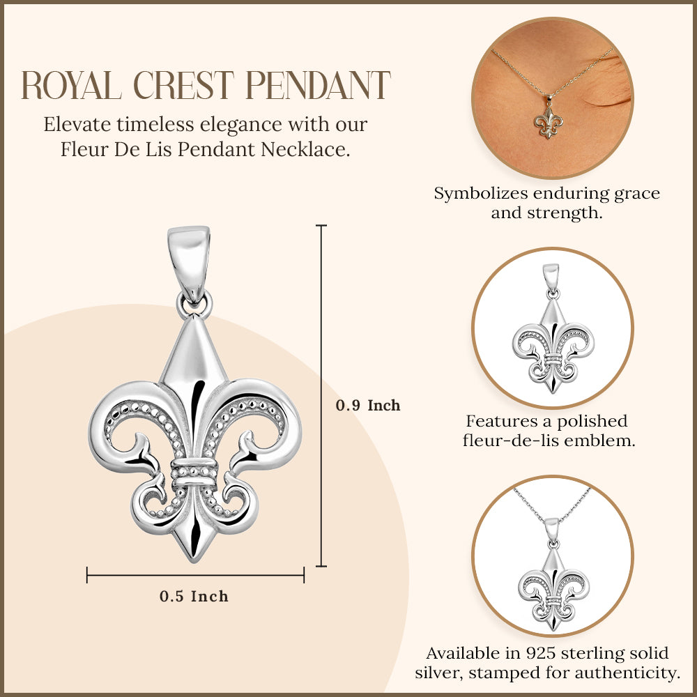 Silver Fleur De Lis Pendant Necklace, view 3