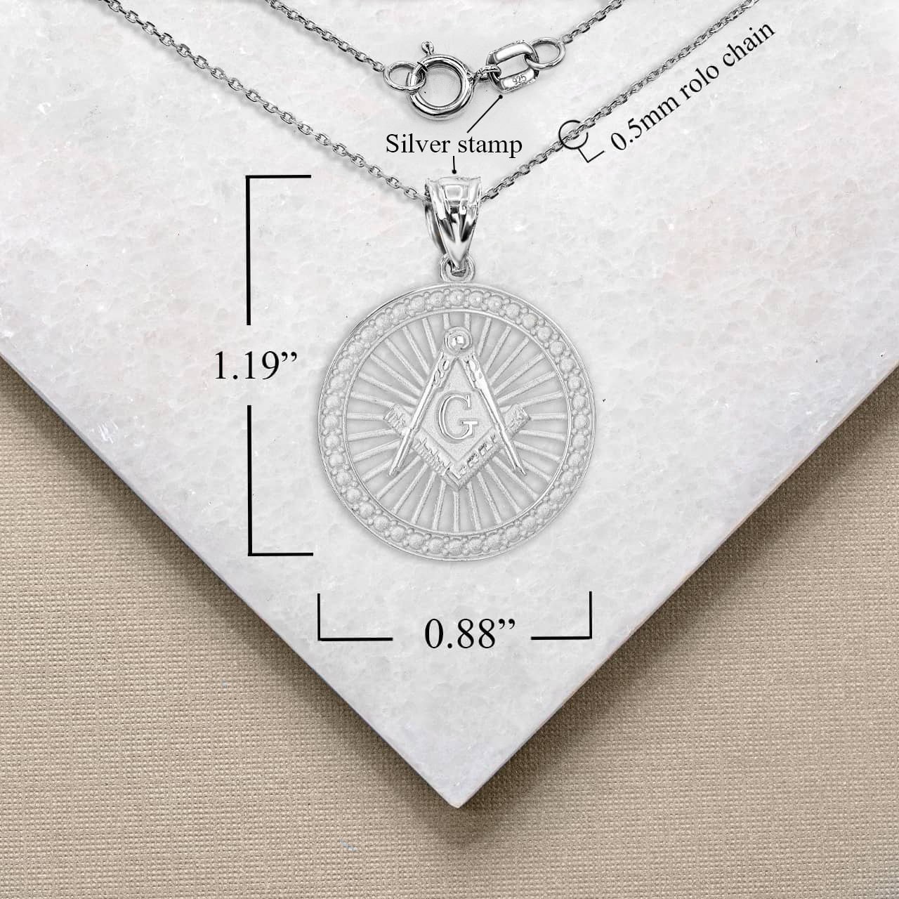 Silver Freemason Square and Compasses Illuminated Pendant Necklace, view 4