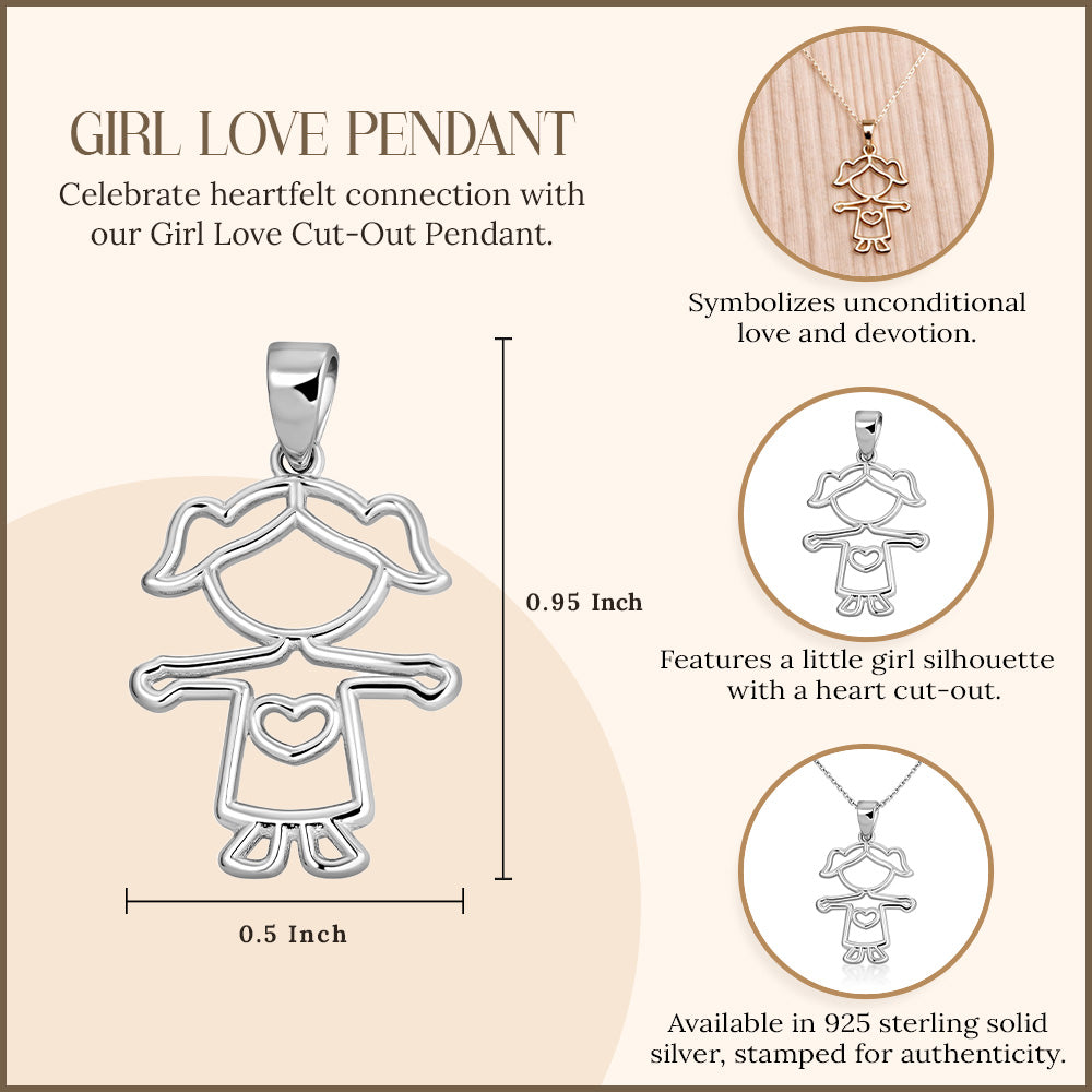 Silver Girl Love Cut-Out Kids Pendant Necklace, view 3