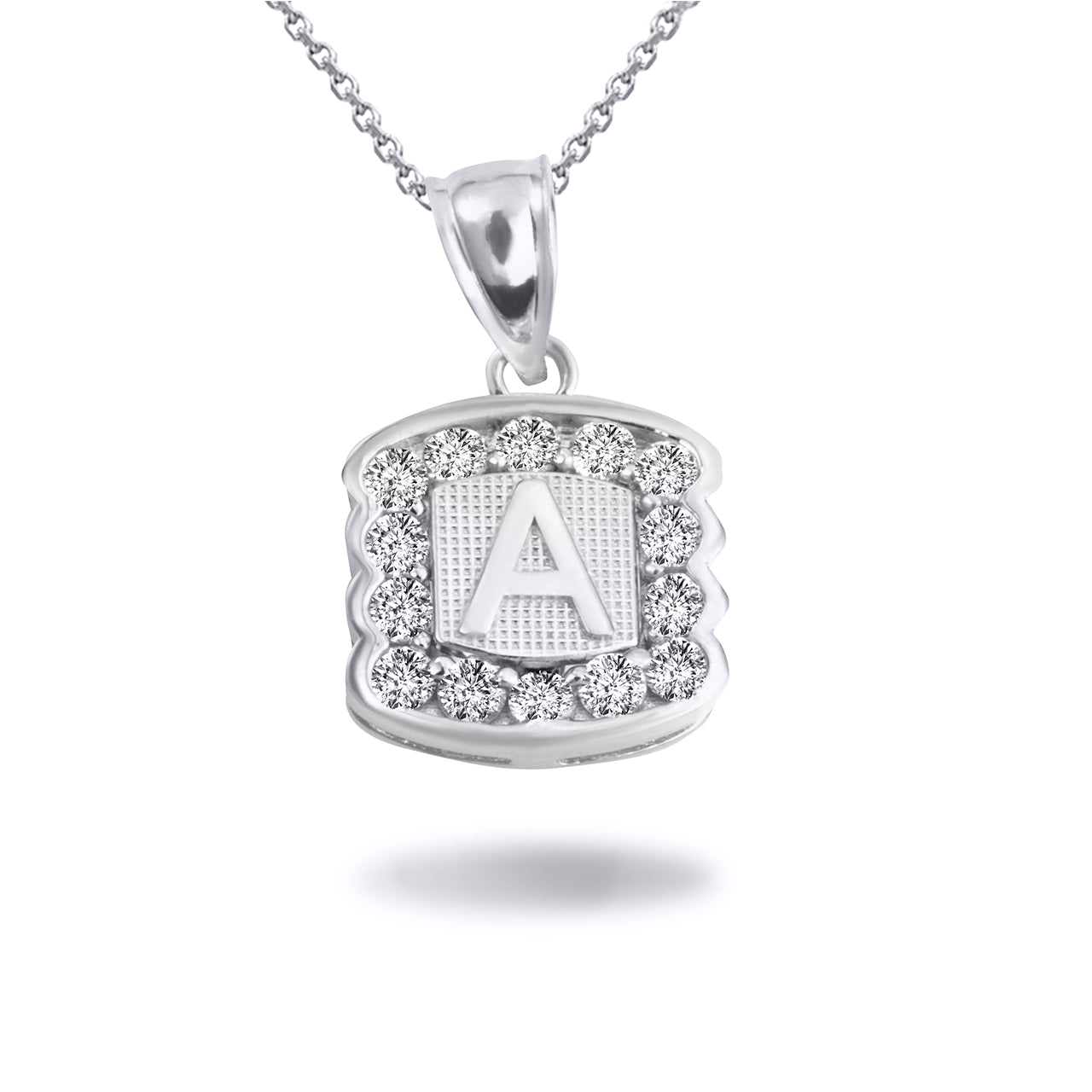 Silver Hammered CZ Initial Letter Pendant Necklace, view 4