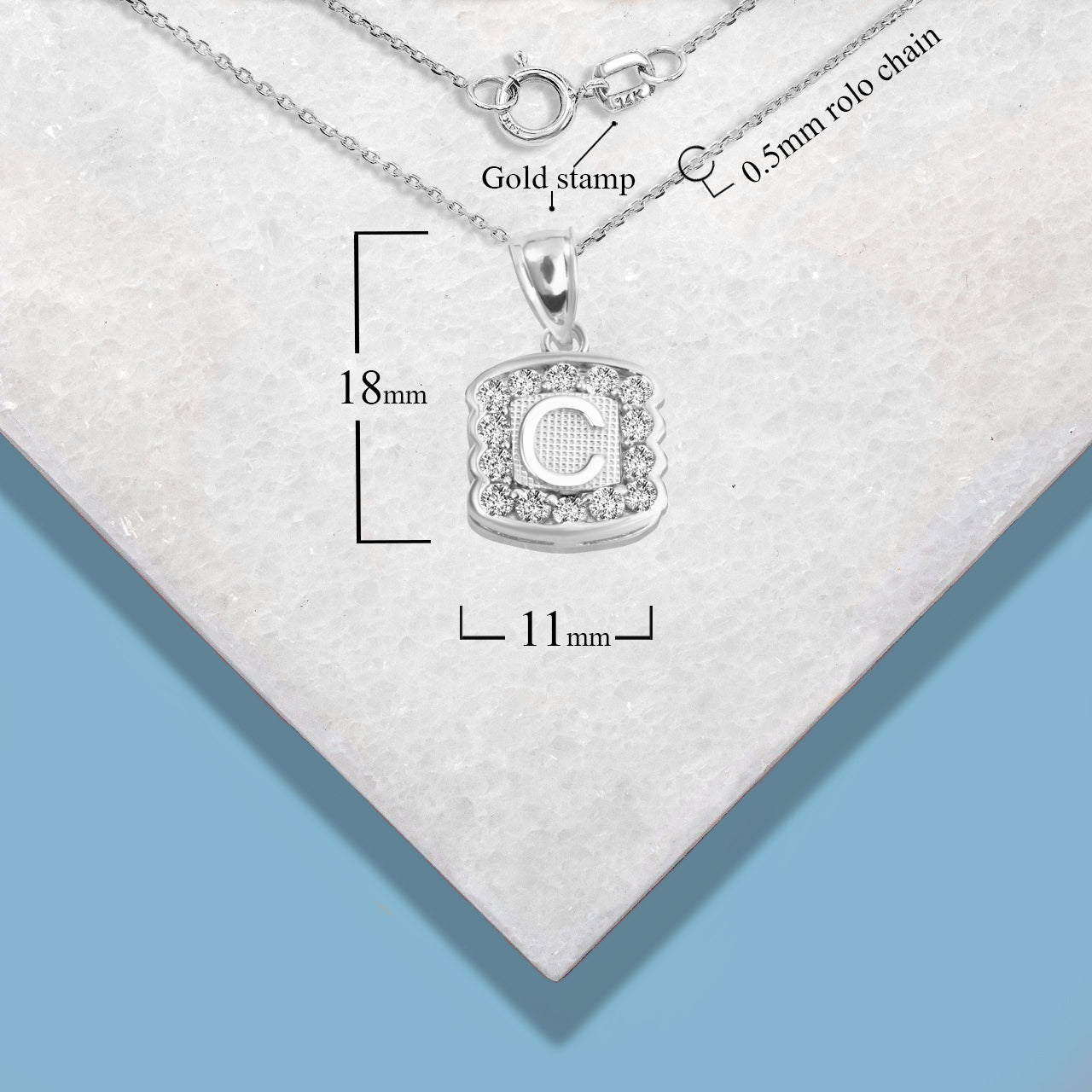 Silver Hammered CZ Initial Letter Pendant Necklace, view 5