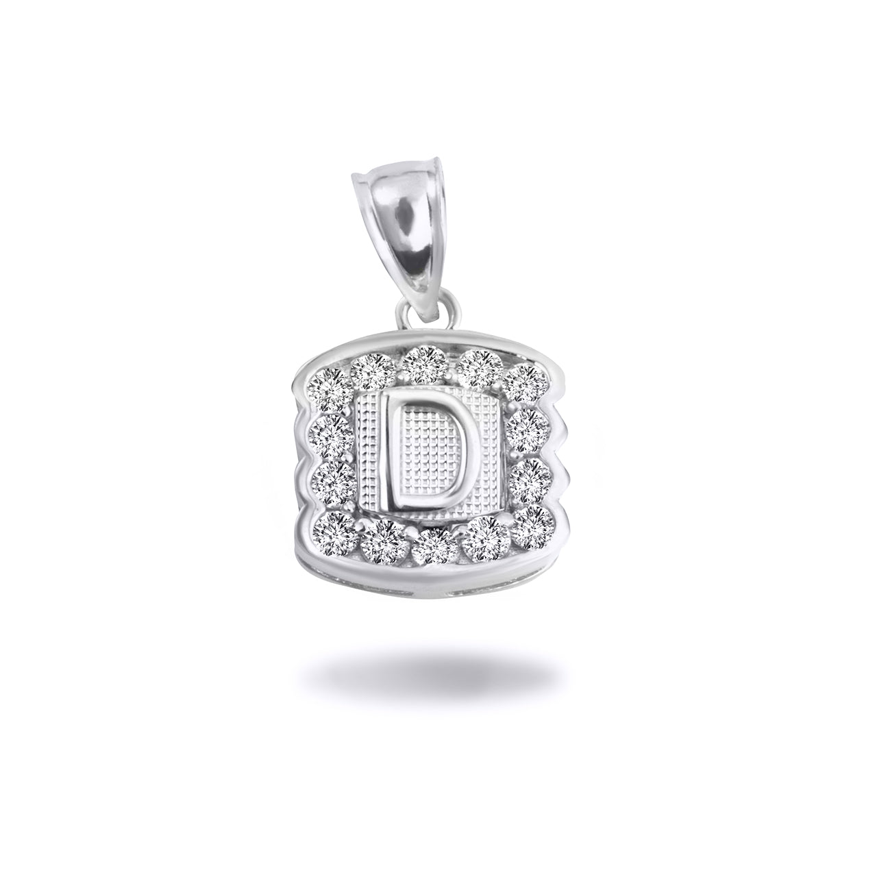 Silver Hammered CZ Initial Letter Pendant Necklace, view 8