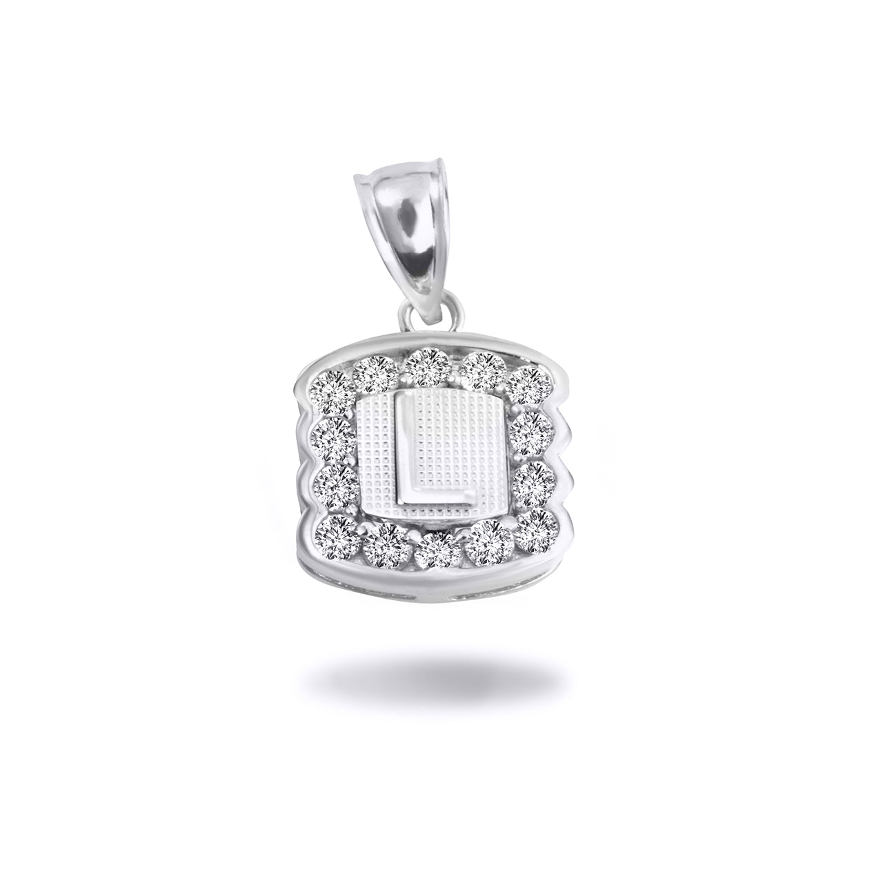 Silver Hammered CZ Initial Letter Pendant Necklace, view 16