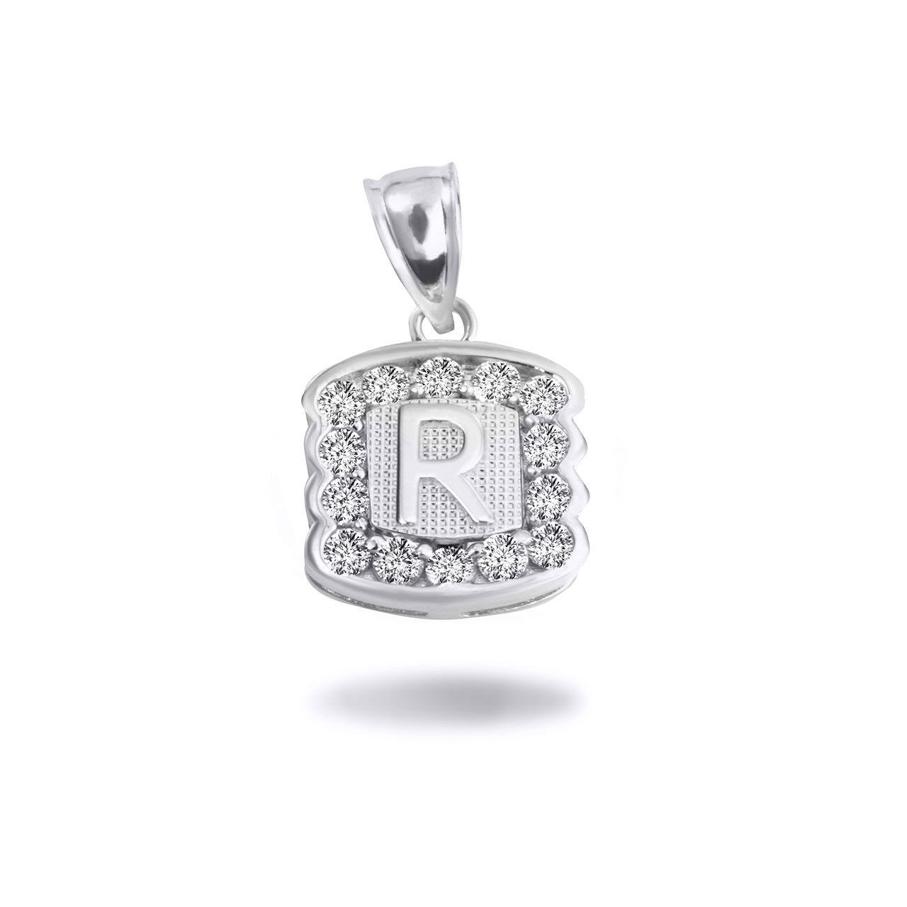 Silver Hammered CZ Initial Letter Pendant Necklace, view 22