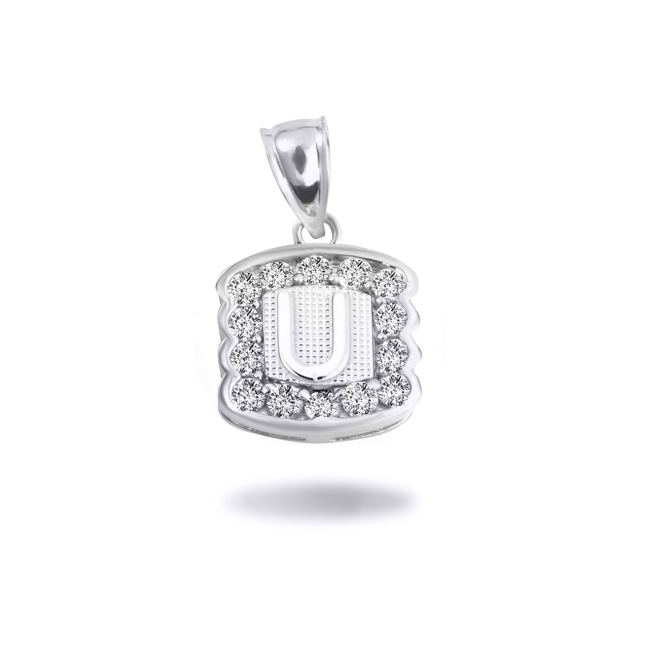 Silver Hammered CZ Initial Letter Pendant Necklace, view 25