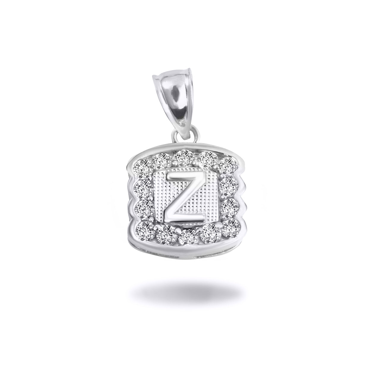 Silver Hammered CZ Initial Letter Pendant Necklace, view 30