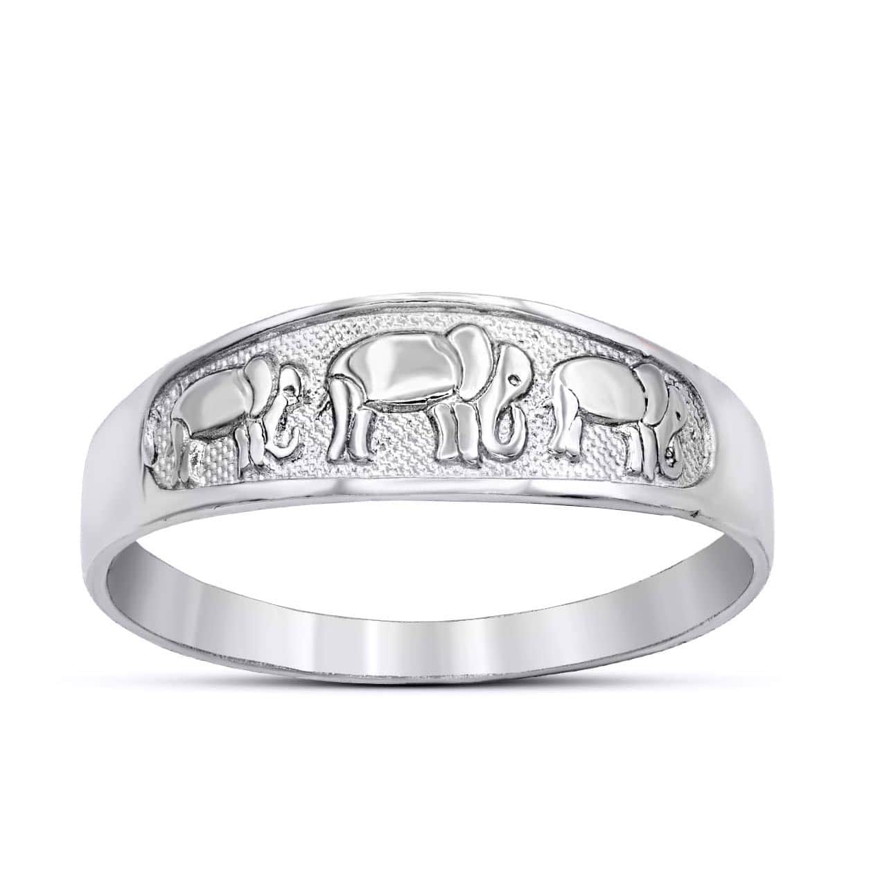 Silver Hammered Good Luck Elephants Ring