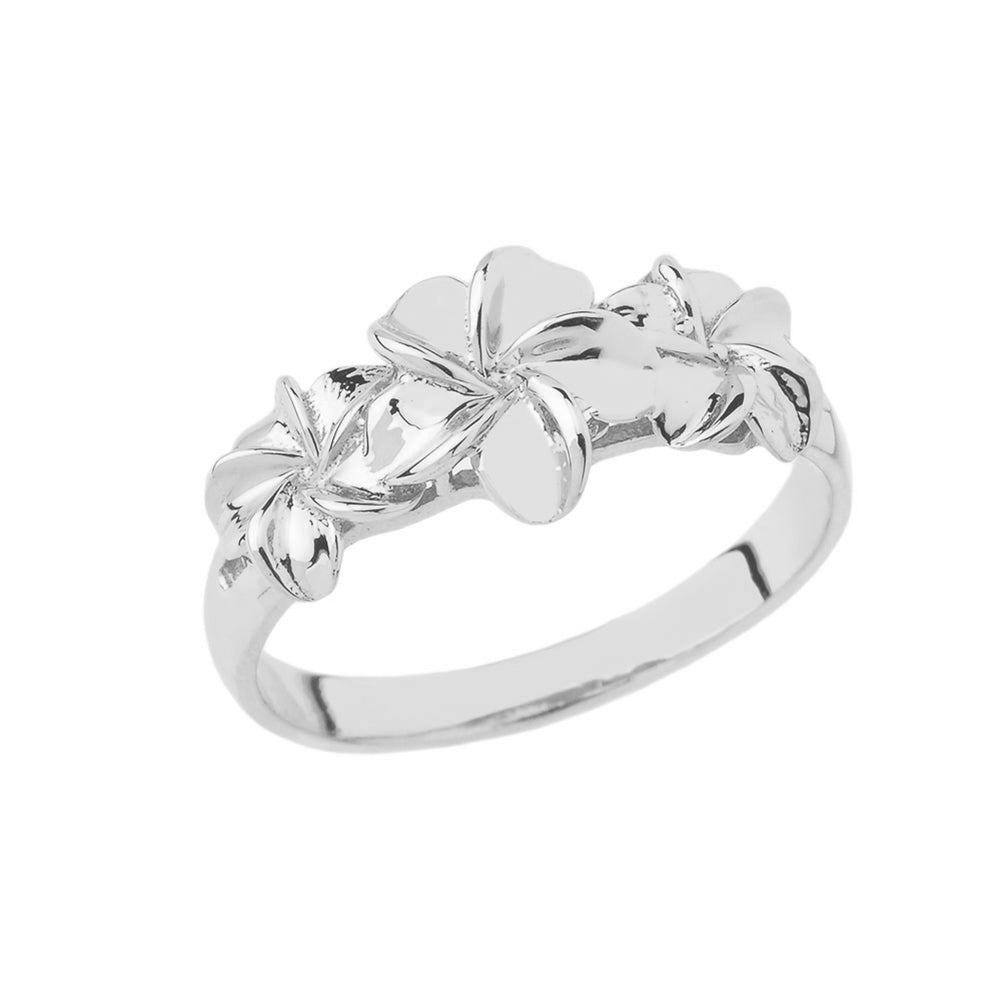 Silver Hawaiian Plumeria Flower Ring