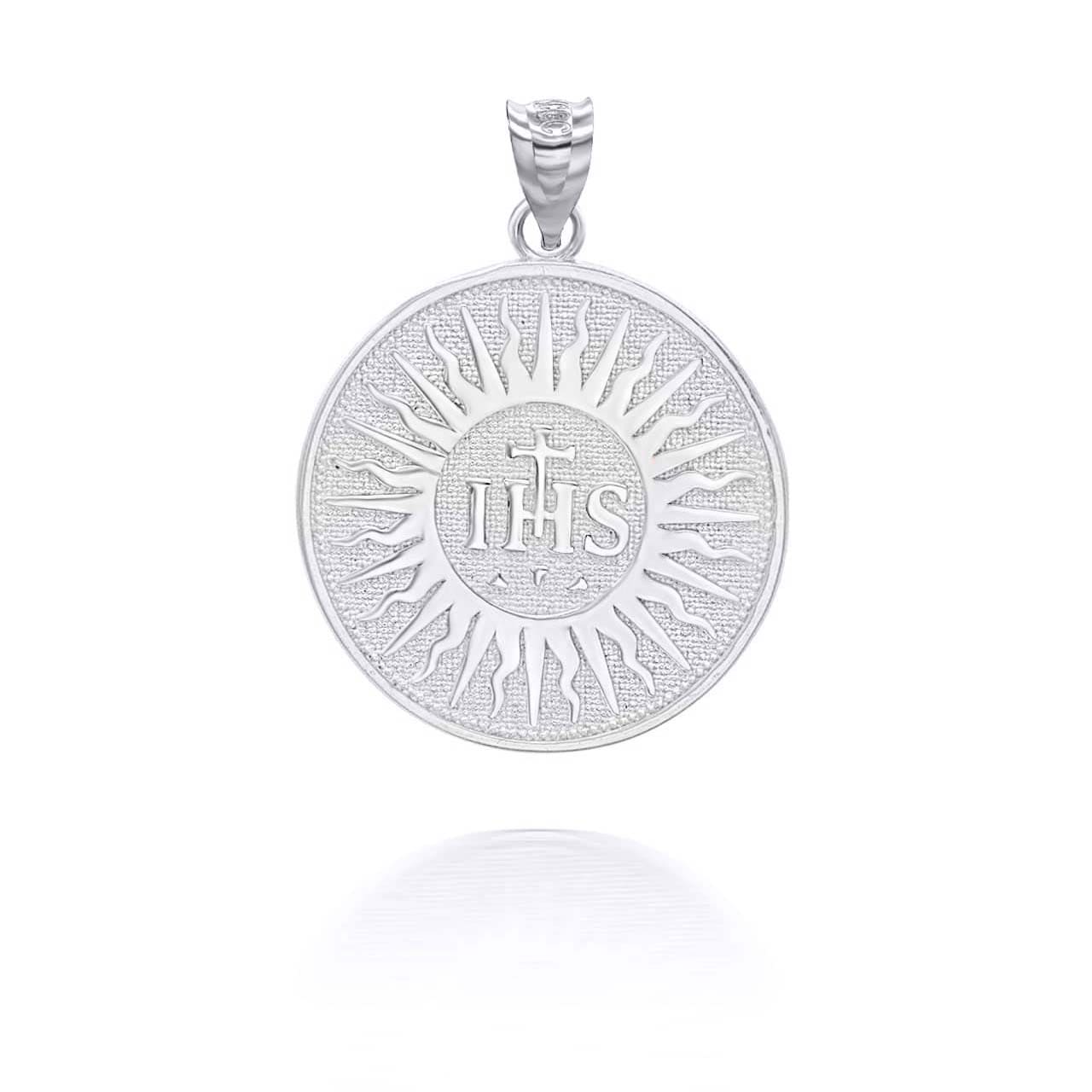 Silver IHS Symbol Holy Name of Jesus Pendant Necklace