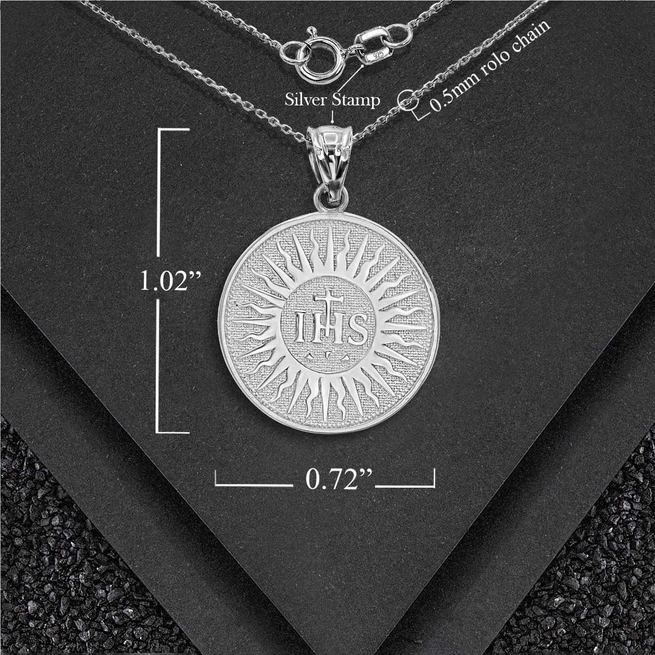 Silver IHS Symbol Holy Name of Jesus Pendant Necklace, view 4