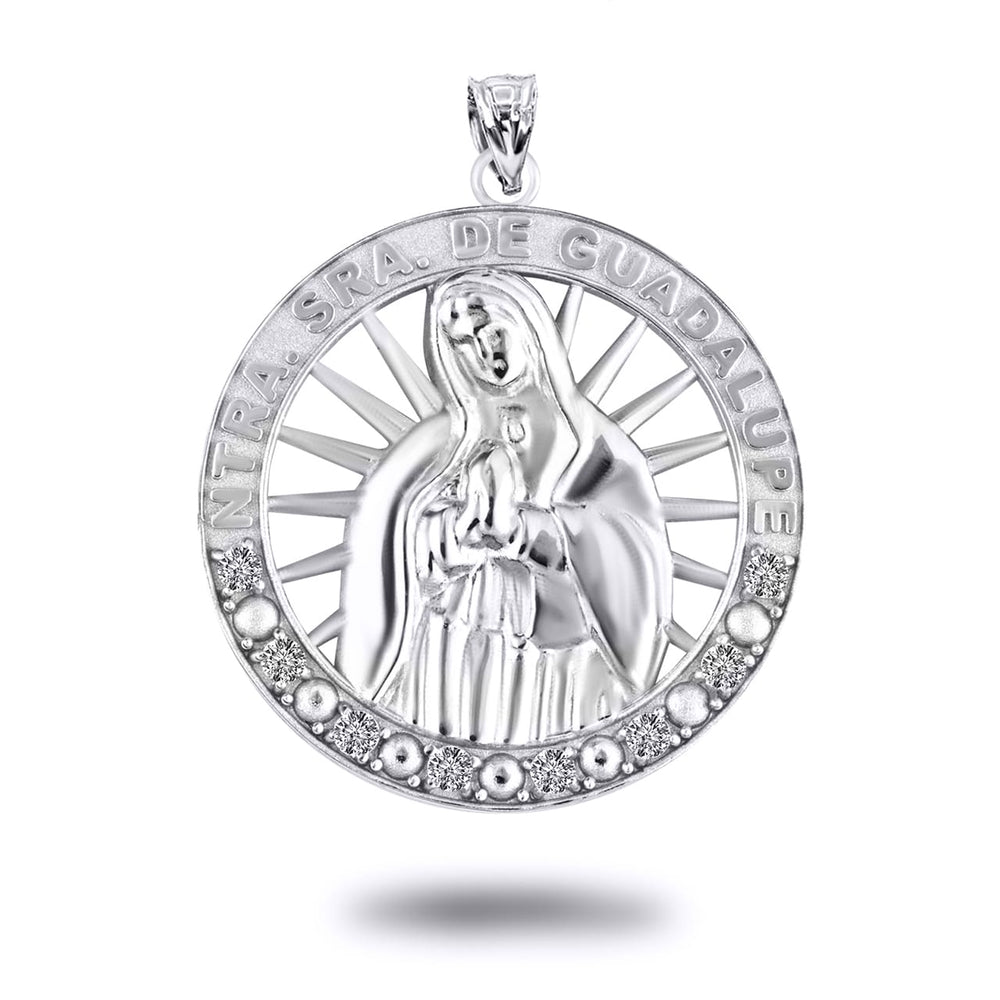 Silver Illuminated Our Lady of Guadalupe CZ Pendant Necklace