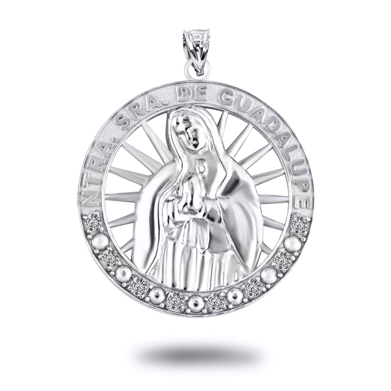 Silver Illuminated Our Lady of Guadalupe CZ Pendant Necklace