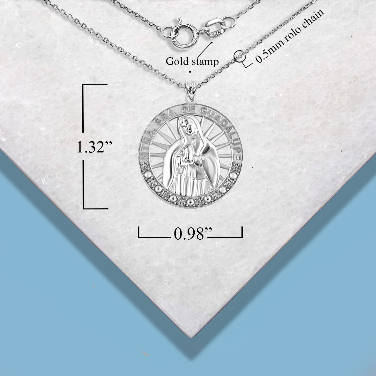 Silver Illuminated Our Lady of Guadalupe CZ Pendant Necklace, view 5