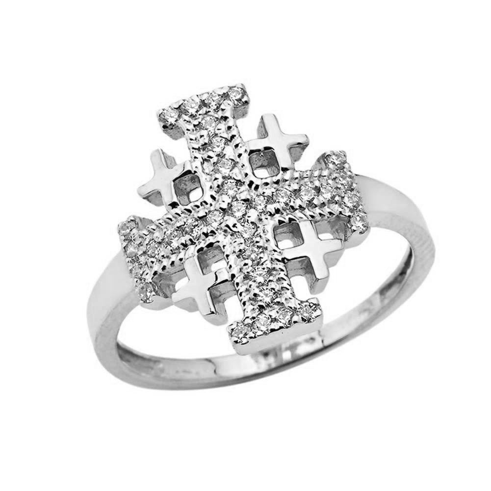 Silver Jerusalem Cross CZ Ring
