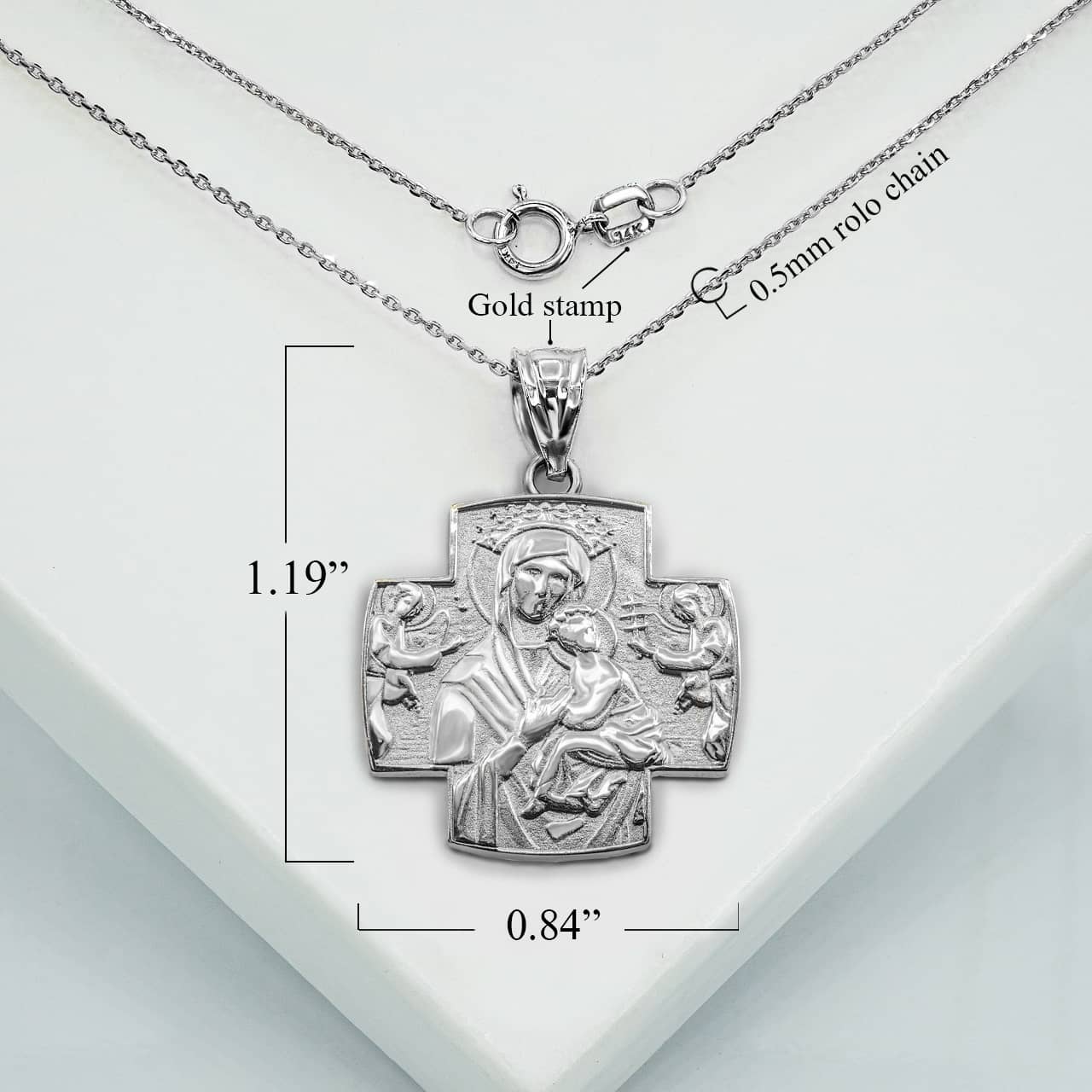 Silver Jesus And Mary Two Sided Russian Orthodox Cross Charm Necklace, view 3