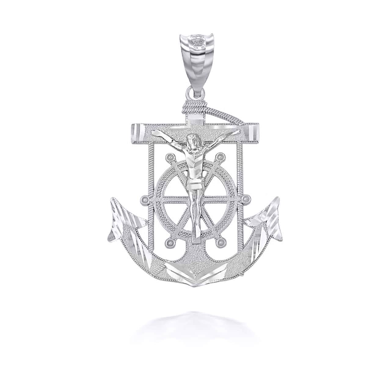 Silver Jesus Mariner Pendant Necklace