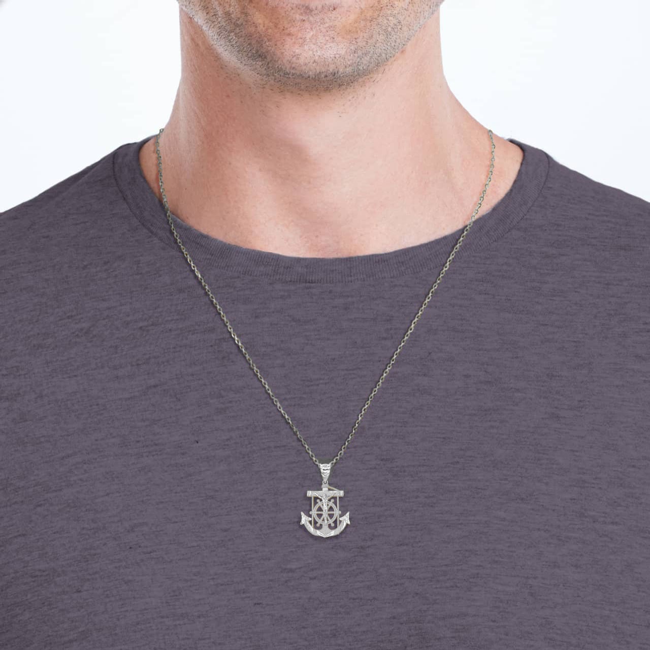 Silver Jesus Mariner Pendant Necklace, view 2