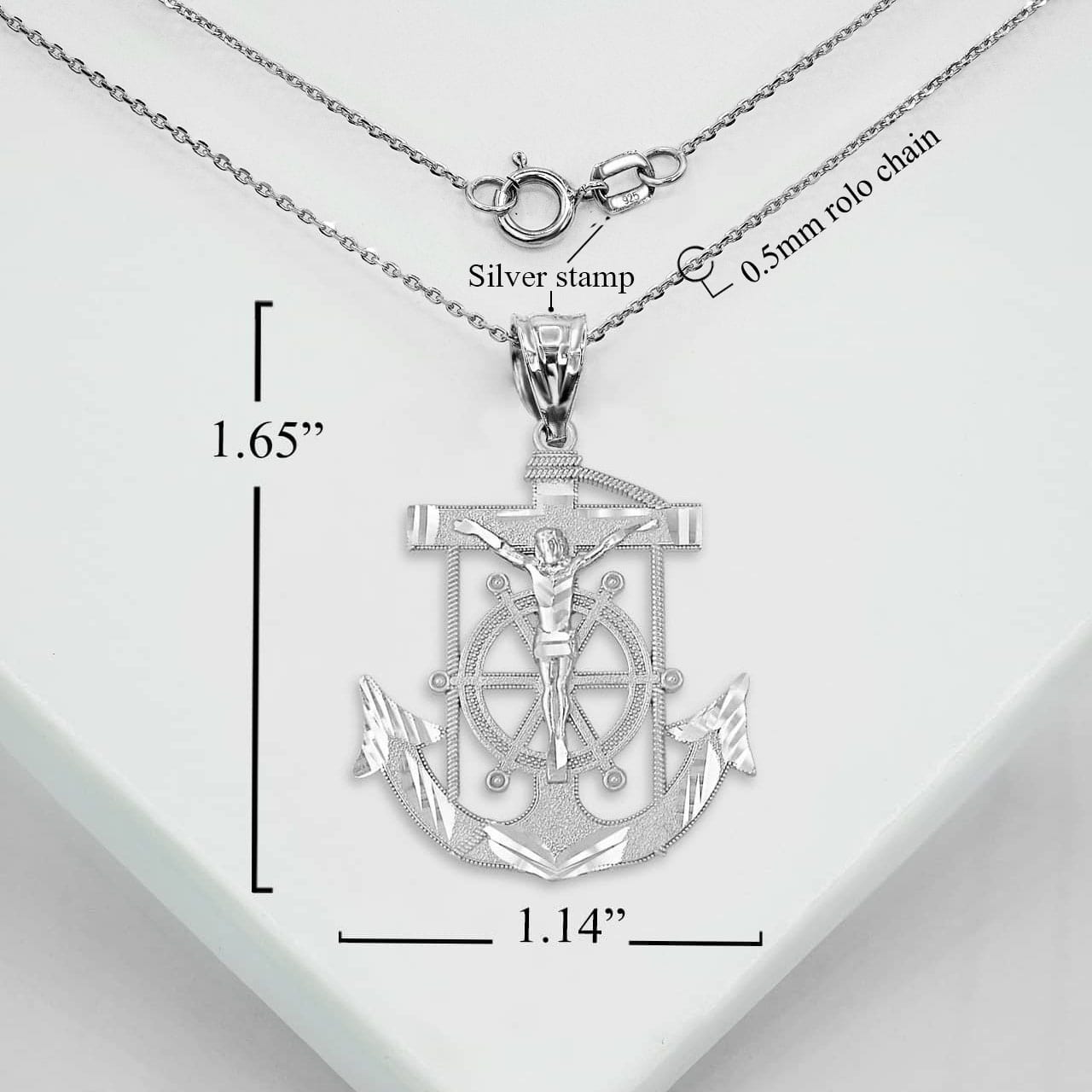 Silver Jesus Mariner Pendant Necklace, view 3
