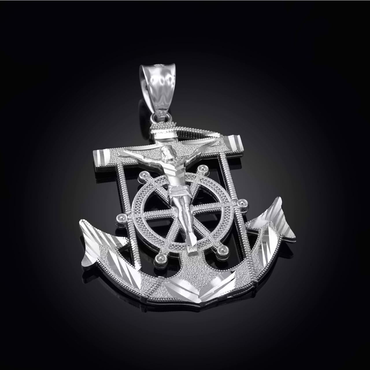 Silver Jesus Mariner Pendant Necklace, view 4