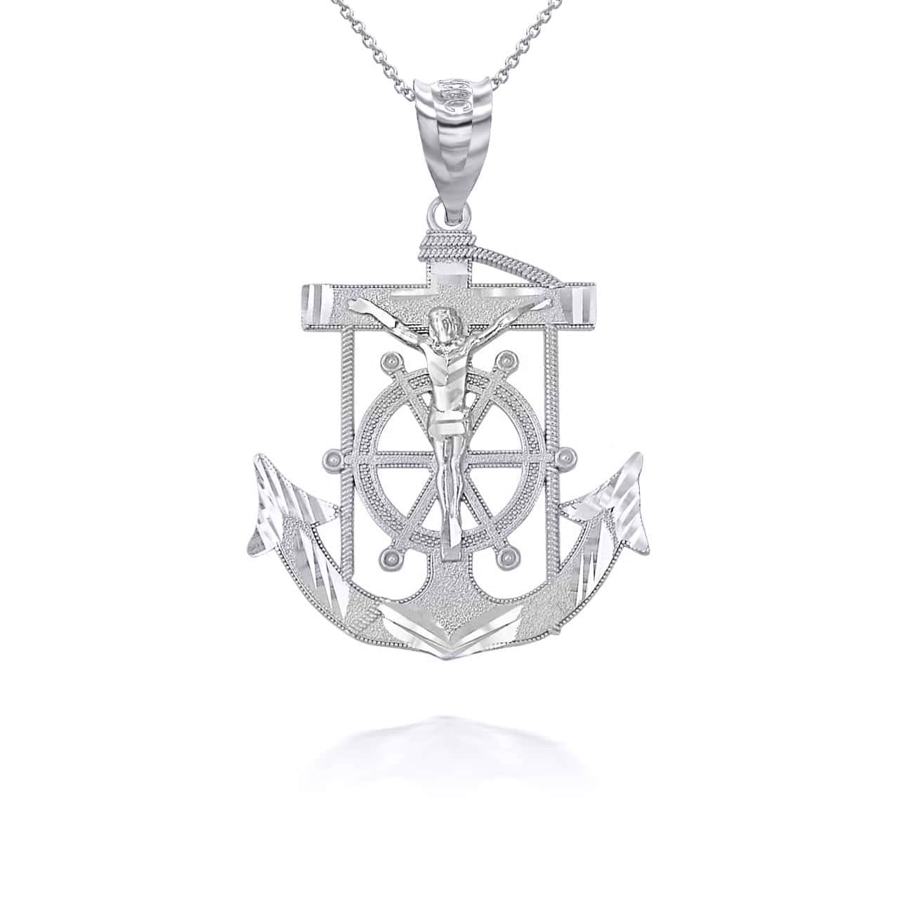 Silver Jesus Mariner Pendant Necklace, view 6
