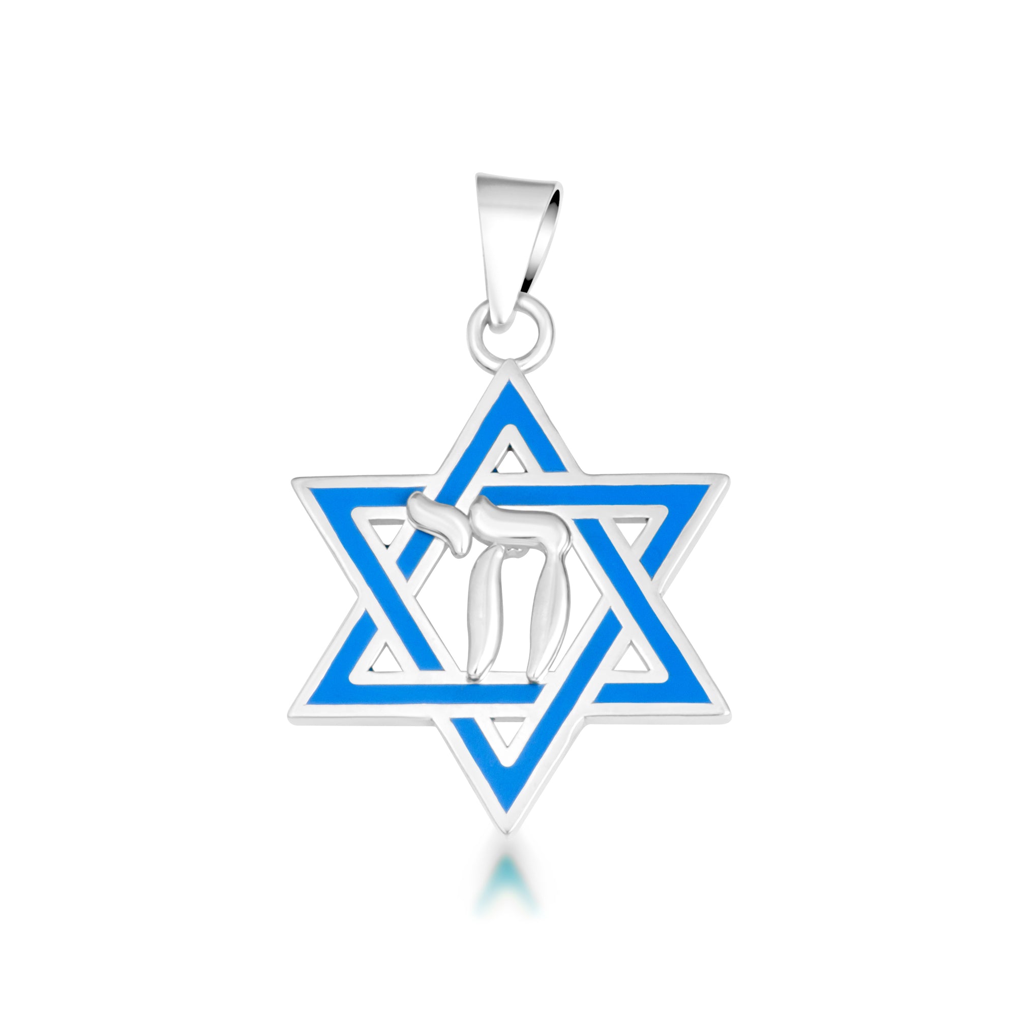 Silver Jewish Star of David Necklace with Chai