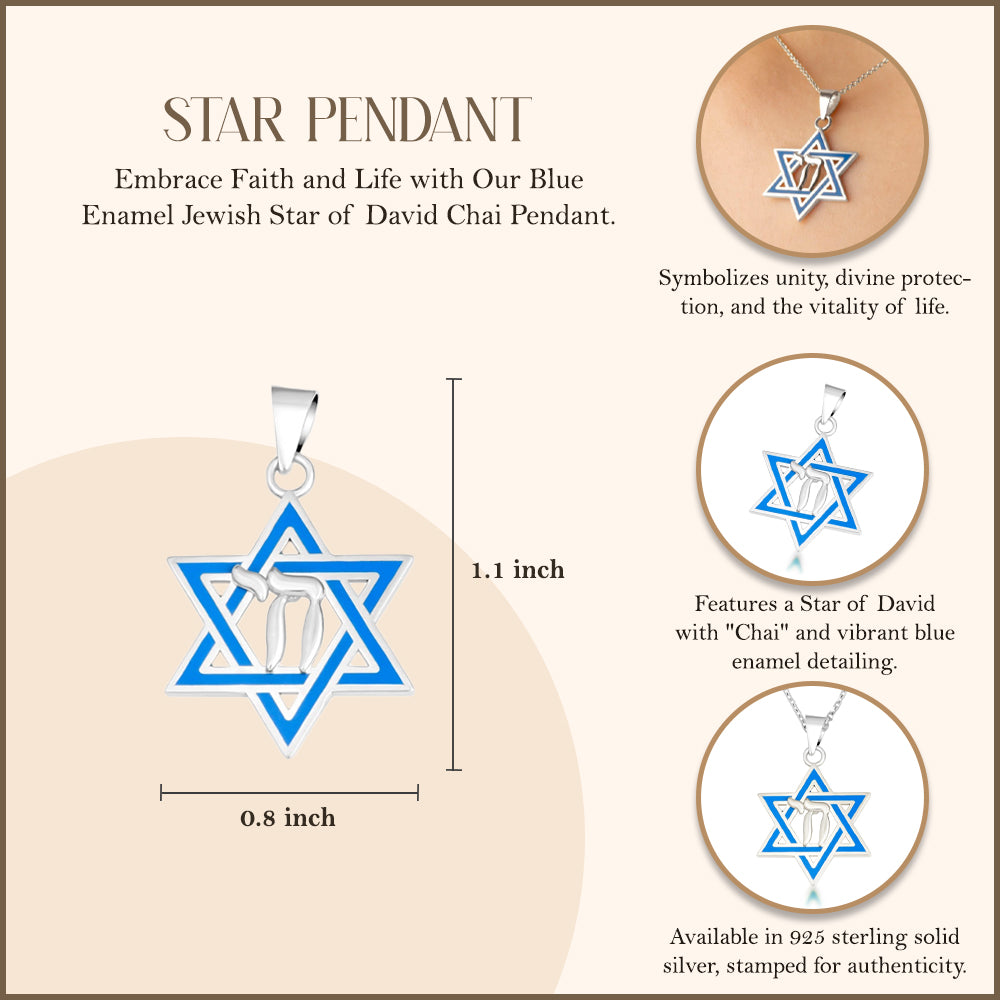 Silver Jewish Star of David Necklace with Chai, view 3