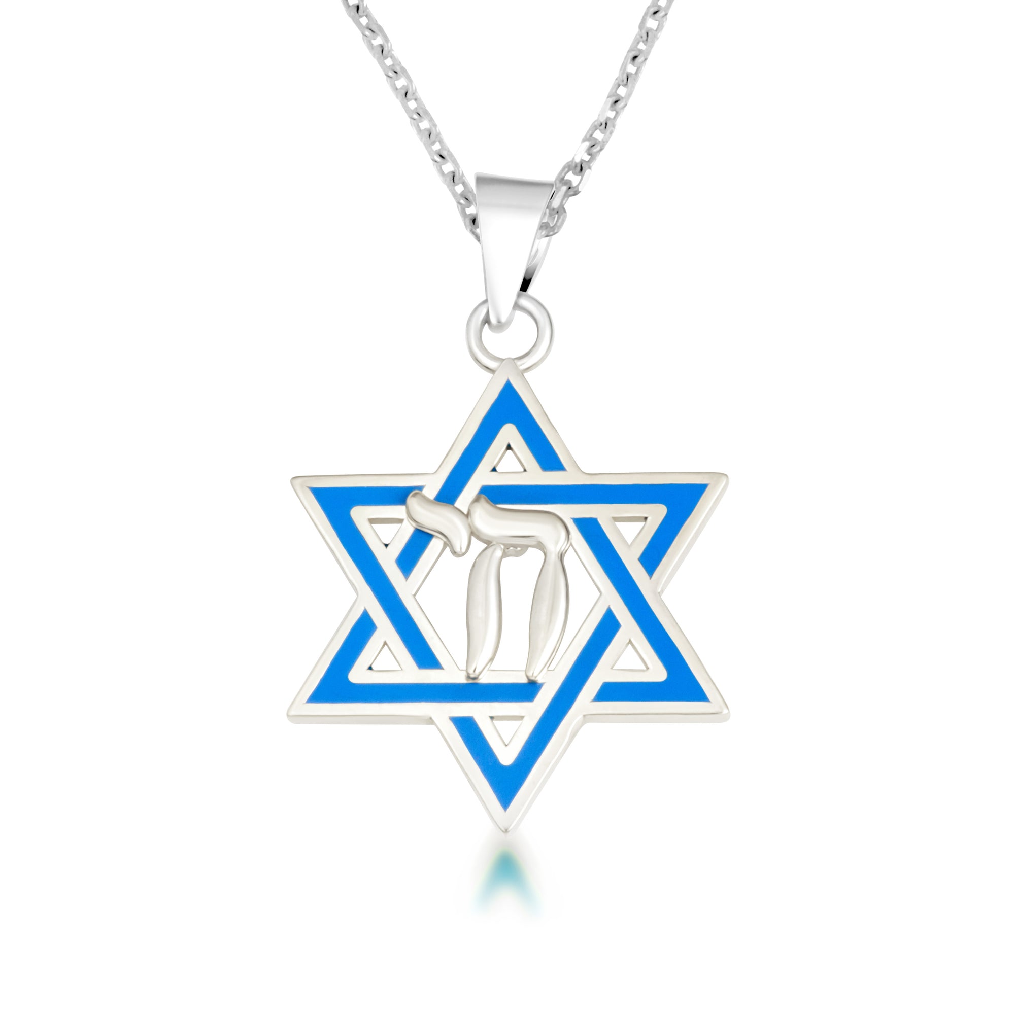 Silver Jewish Star of David Necklace with Chai, view 4