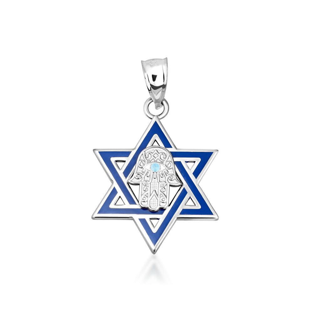 Silver Jewish Star of David Necklace with Hamsa